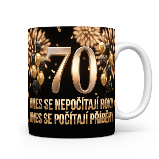 Hrnček s číslem 70 a motivačním sloganem
