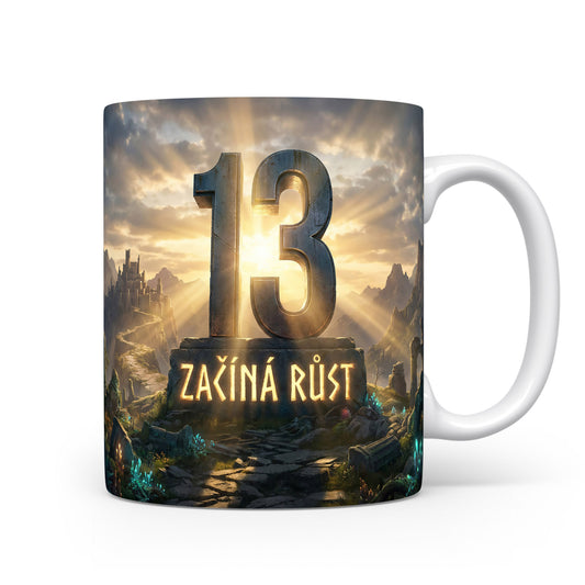 Hrnček s číslem 13 a nápisem ZAČÍNÁ RŮST