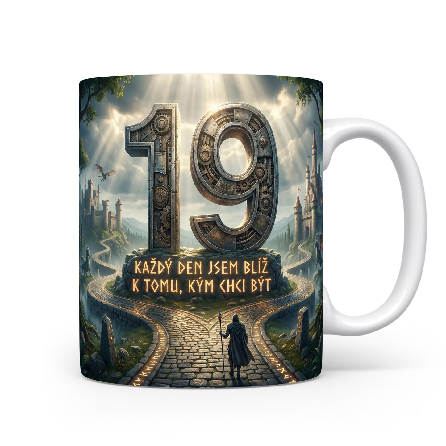 Narozeninový hrnek s číslem 19 a inspirativním sloganem
