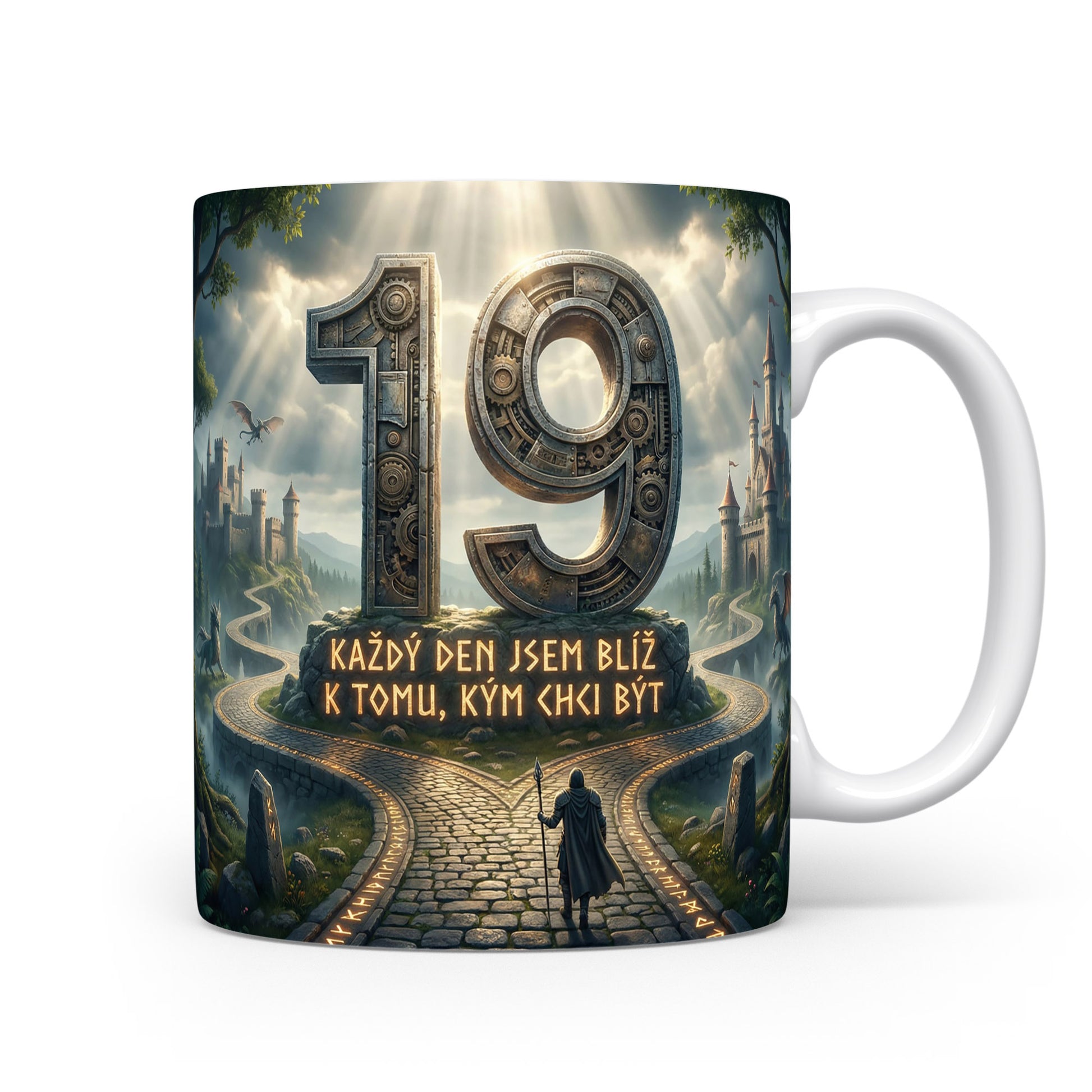Narozeninový hrnek s číslem 19 a inspirativním sloganem