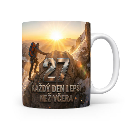 Hrnček s číslem 27 a horolezcem