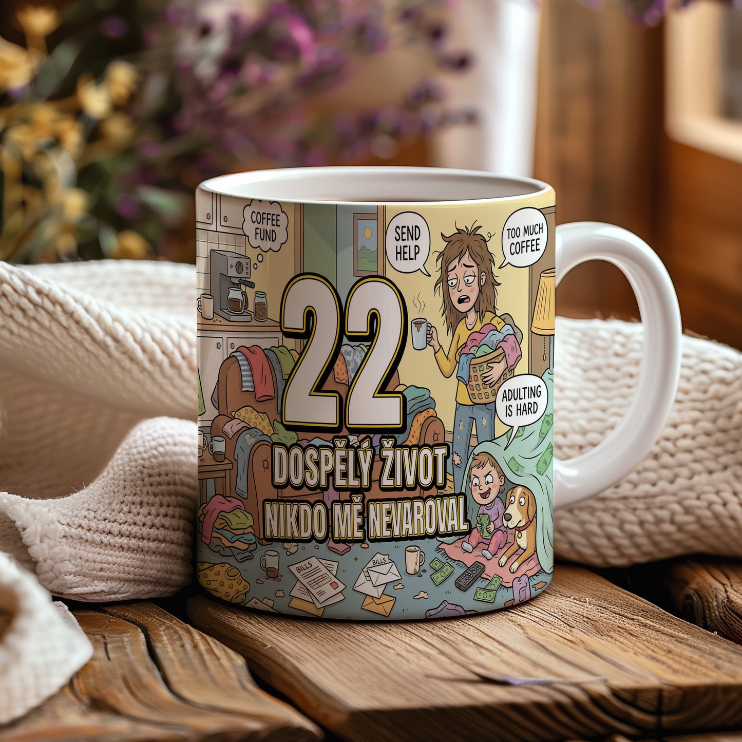 Narozeninový hrnek 22 let – DOSPĚLÝ ŽIVOT NIKDO MĚ NEVAROVAL