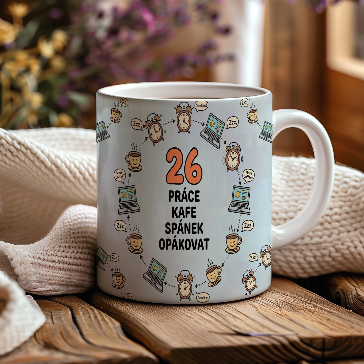 Narozeninový hrnek 26 let – PRÁCE KAFE SPÁNEK OPÁKOVAT