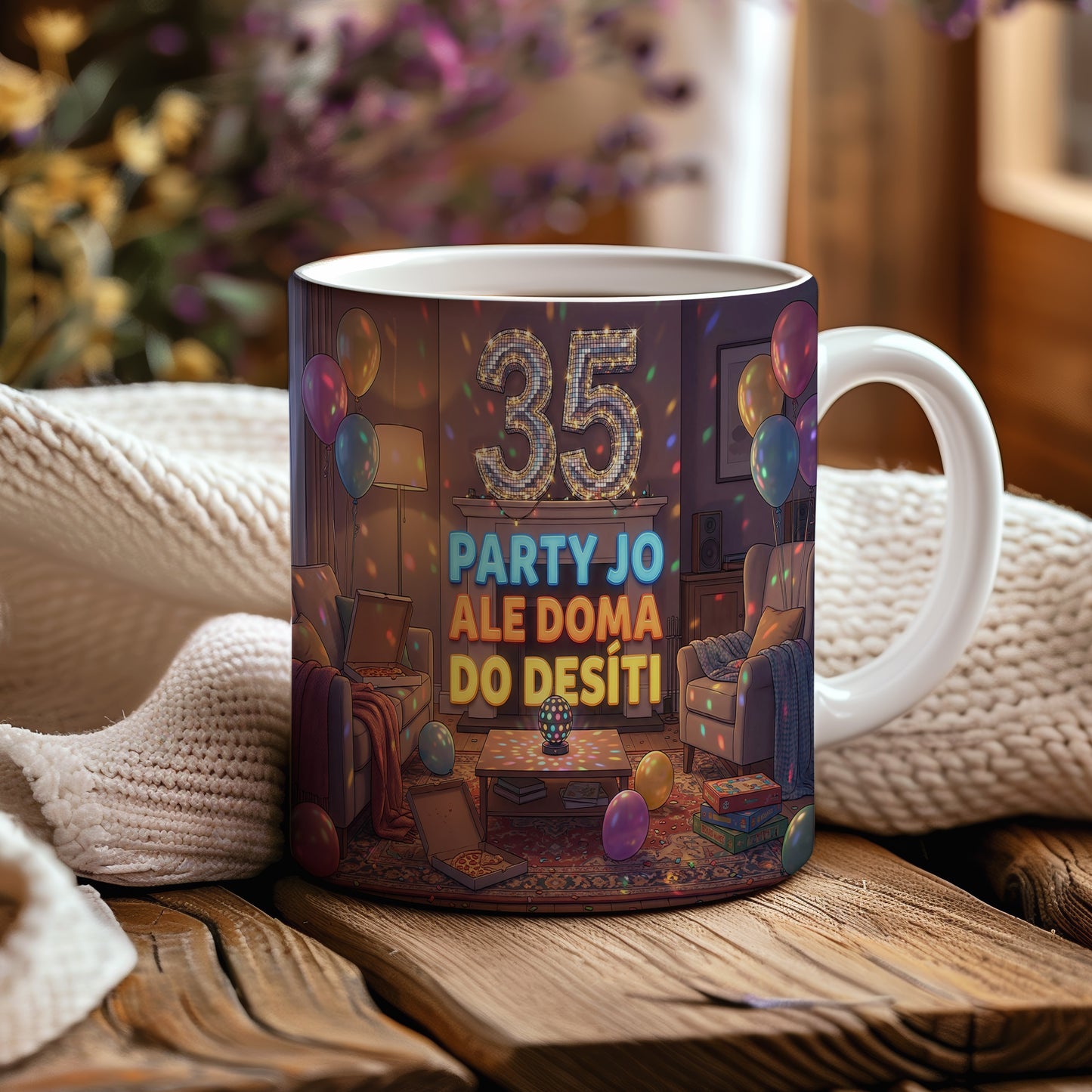 Narozeninový hrnek 35 let – PARTY JO ALE DOMA DO DESÍTI