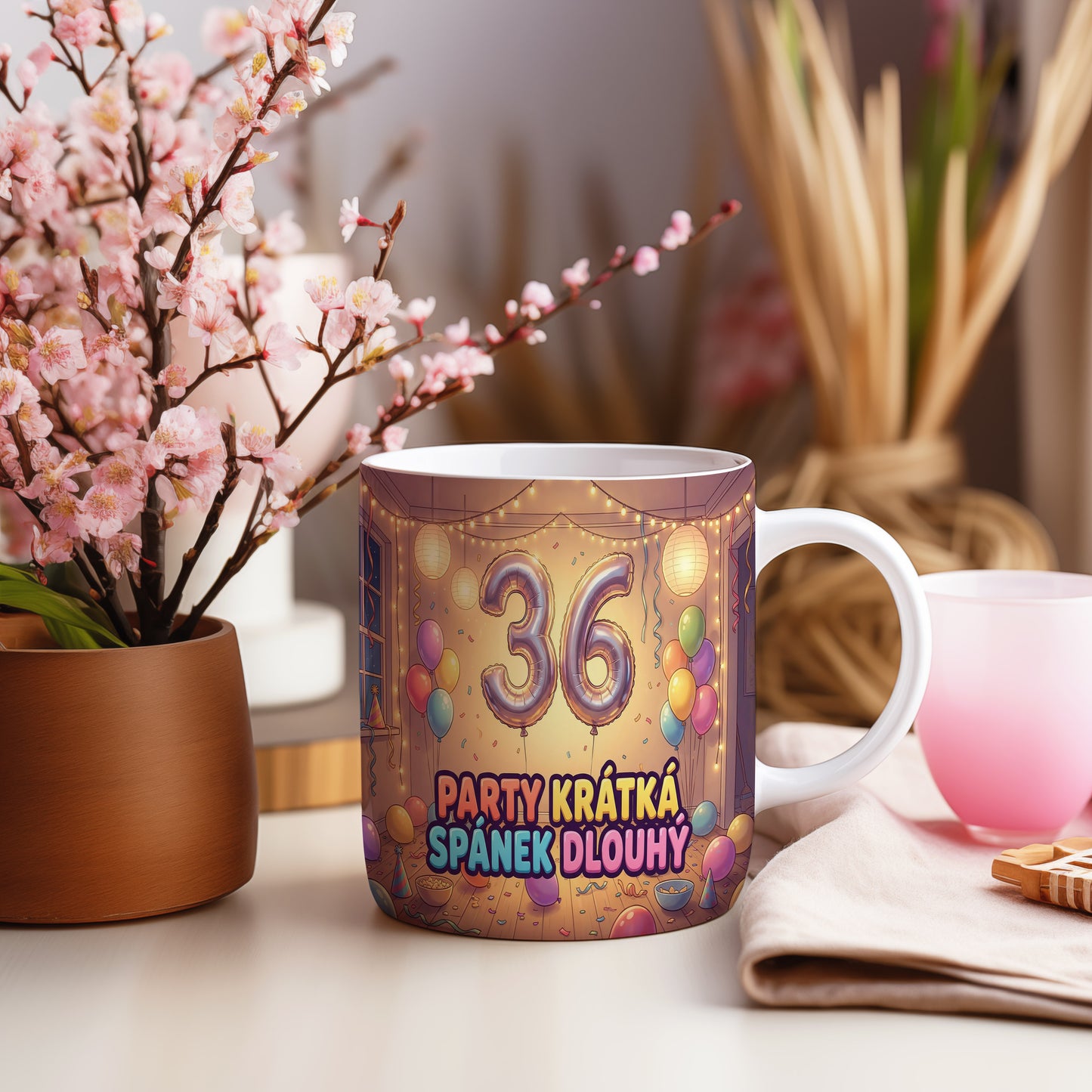 Narozeninový hrnek 36 let – PARTY KRÁTKÁ, SPÁNEK DLOUHÝ