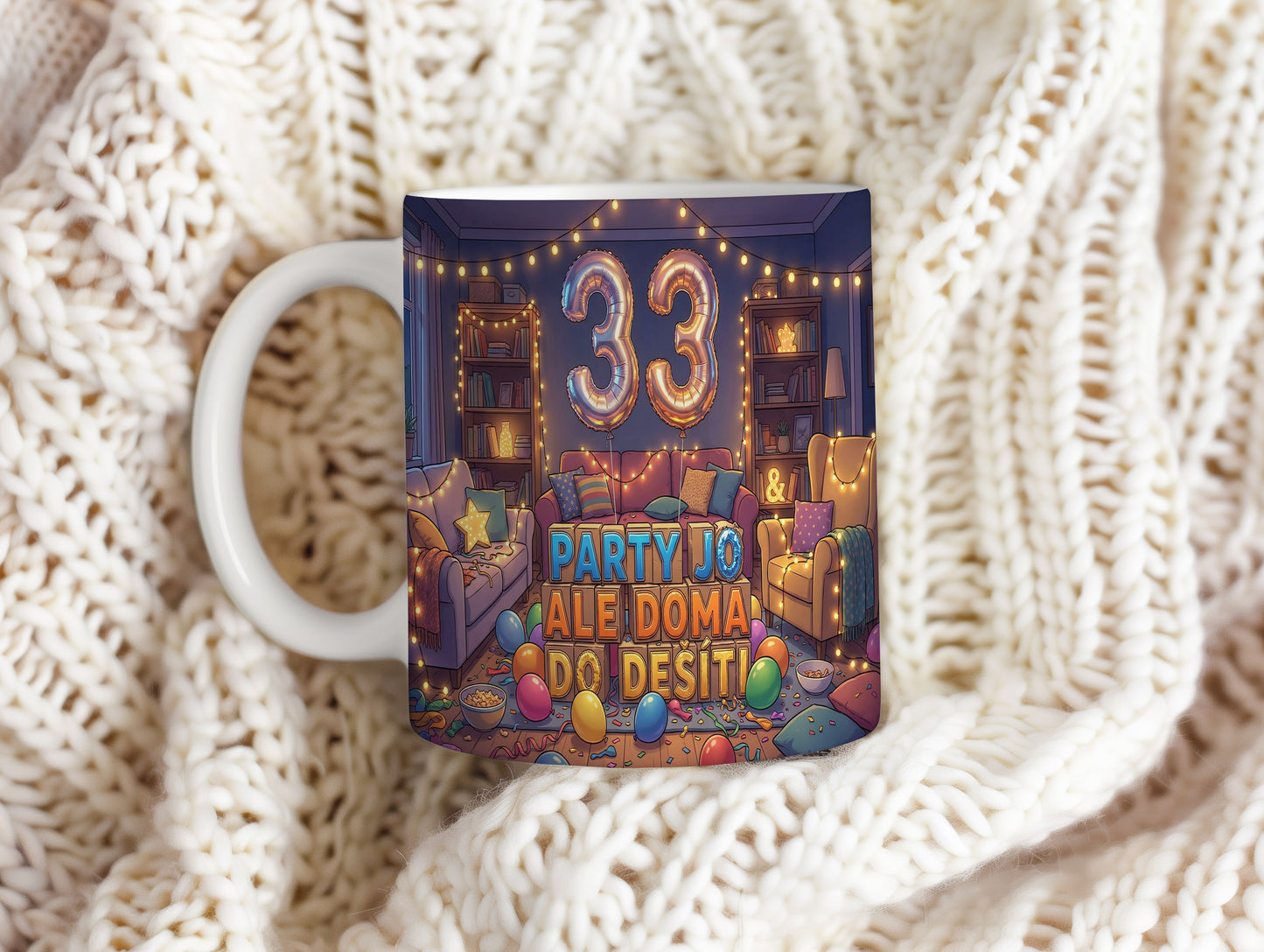 Narozeninový hrnek 33 let – PARTY JO ALE DOMA DO DESETI