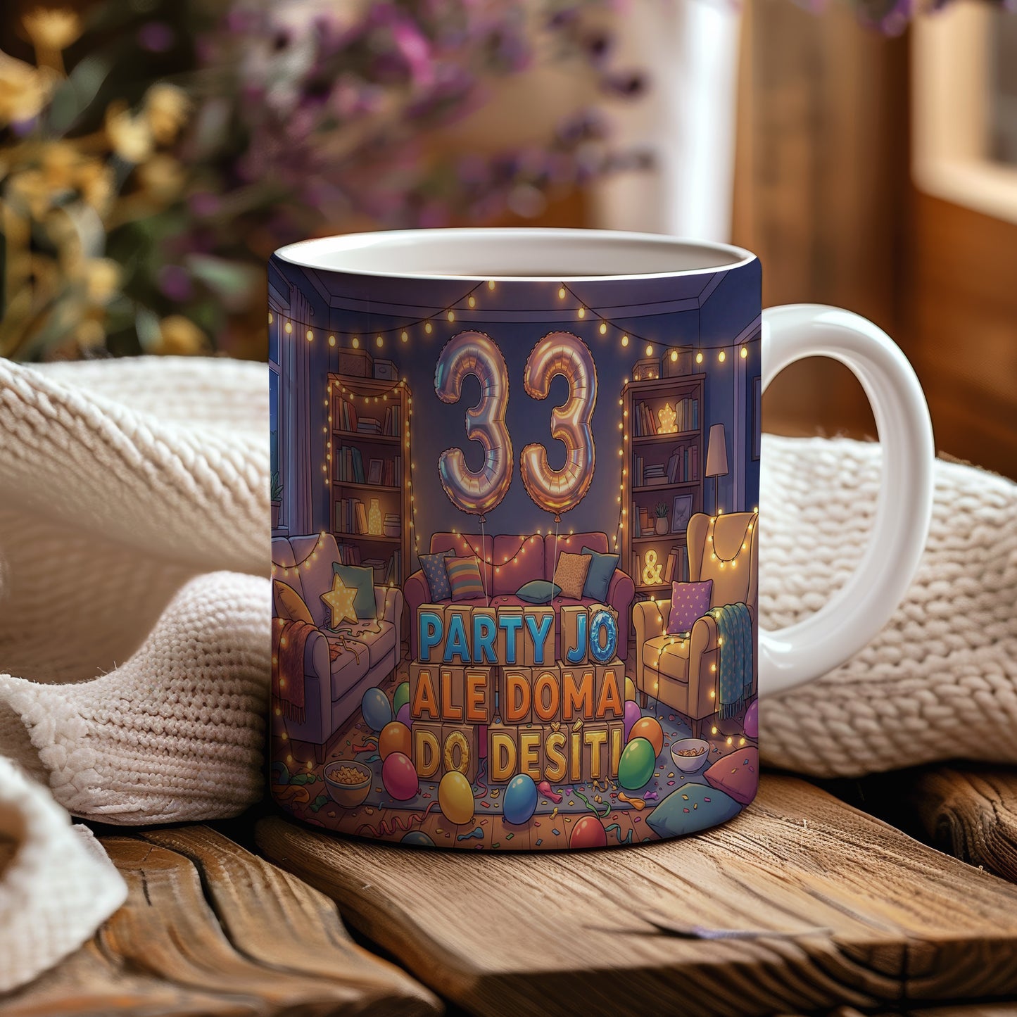 Narozeninový hrnek 33 let – PARTY JO ALE DOMA DO DESETI