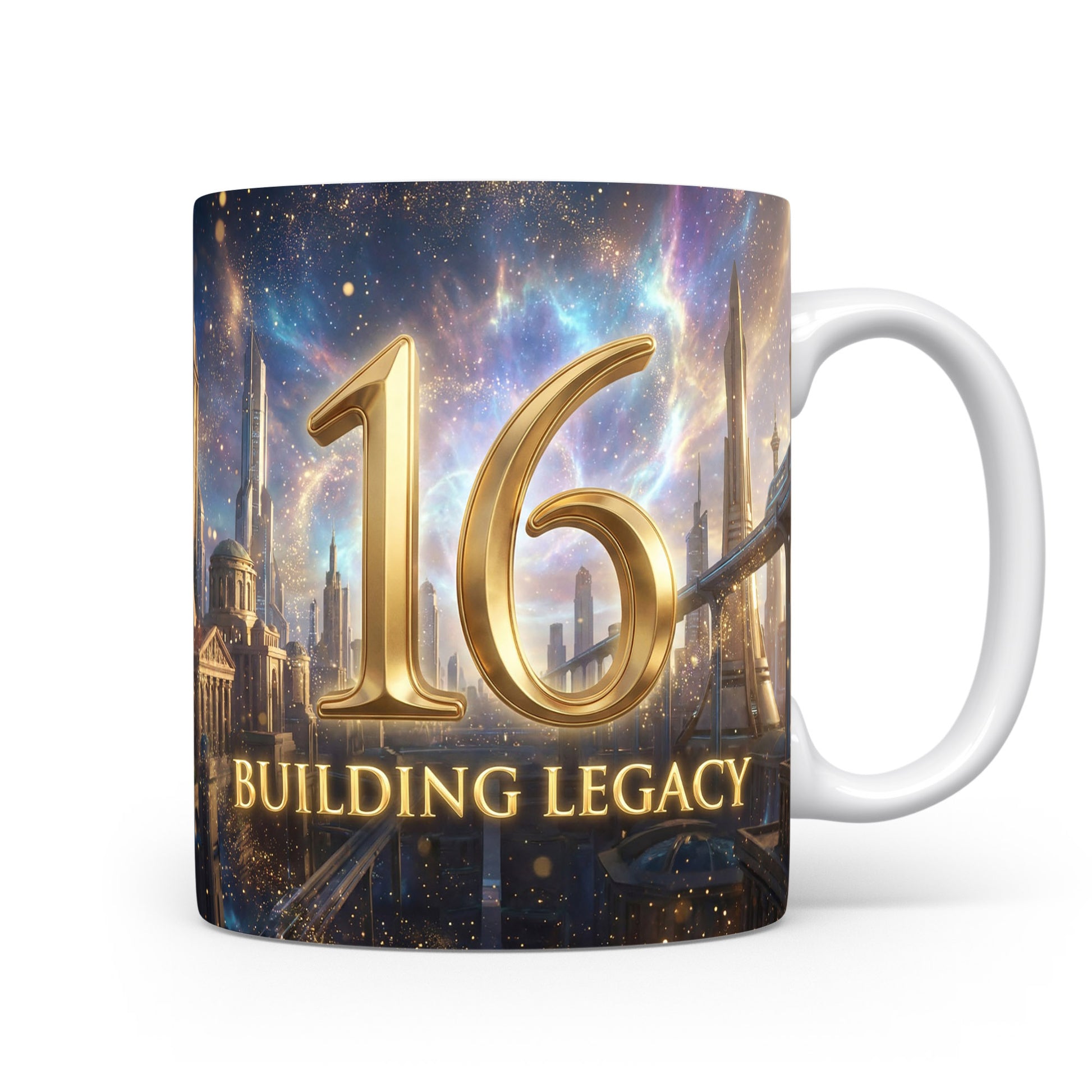 Hrnček s číslem 16 a nápisem BUILDING LEGACY