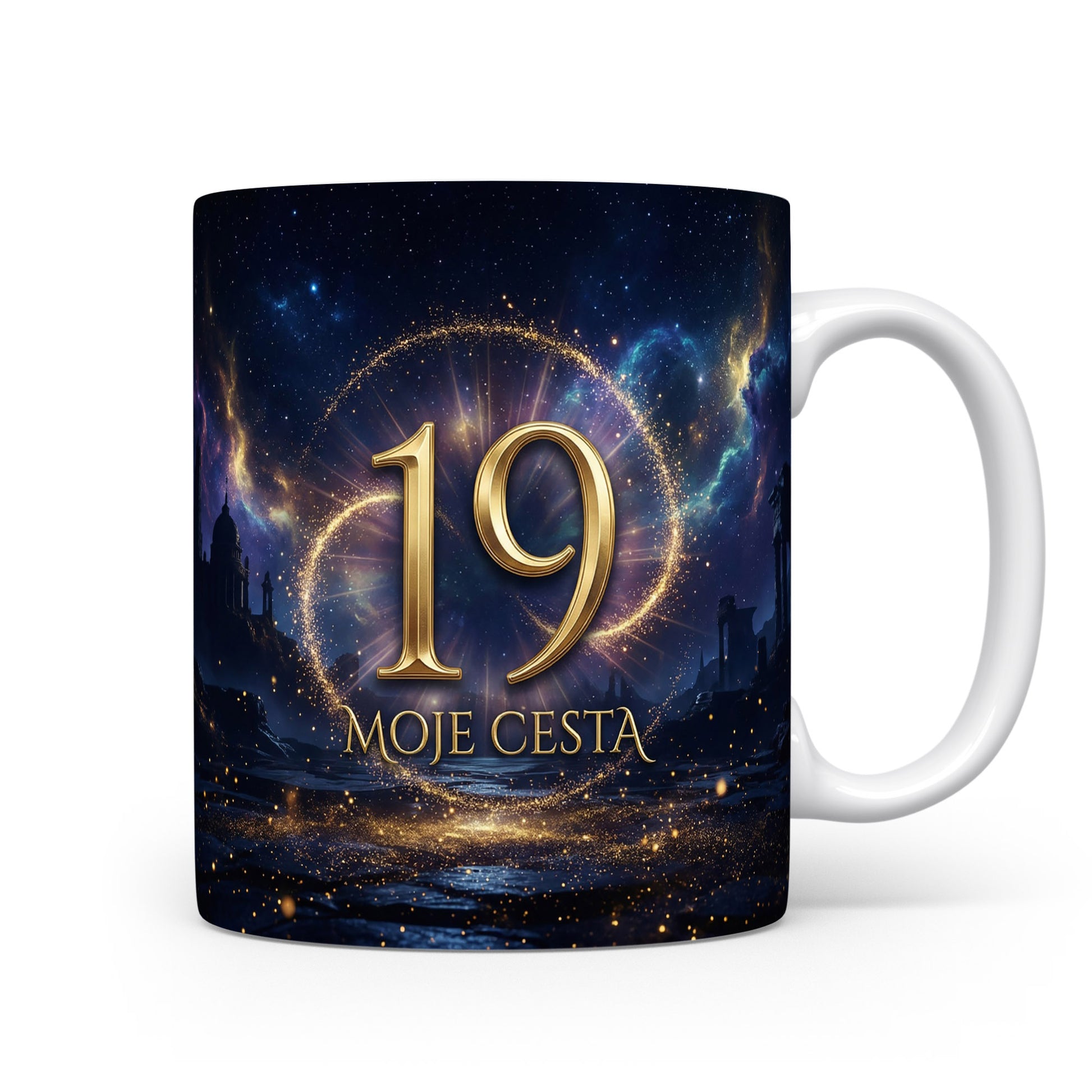 Hrnček s číslem 19 a nápisem MOJE CESTA