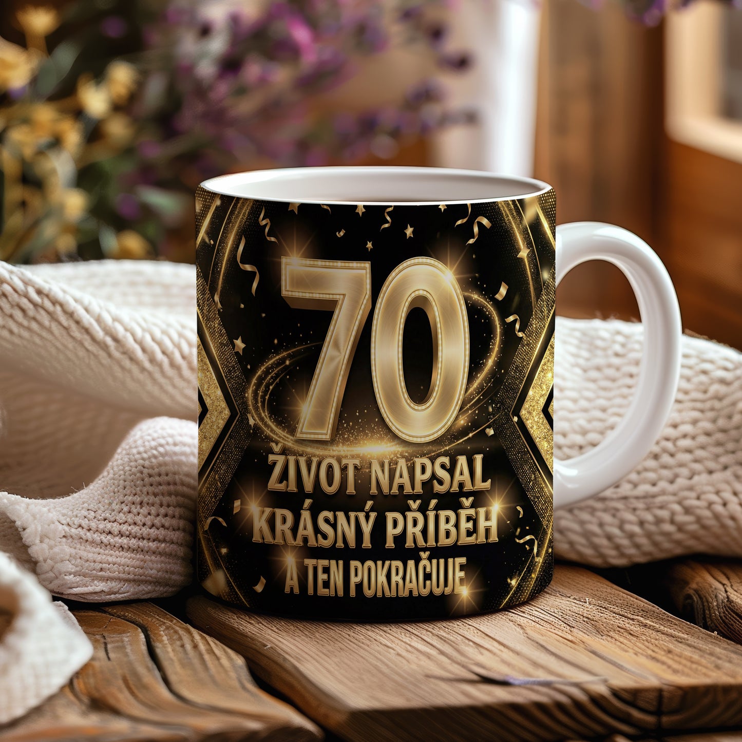 Narozeninový hrnek 70 let – ŽIVOT NAPSAL KRÁSNÝ PŘÍBĚH A TEN POKRAČUJE