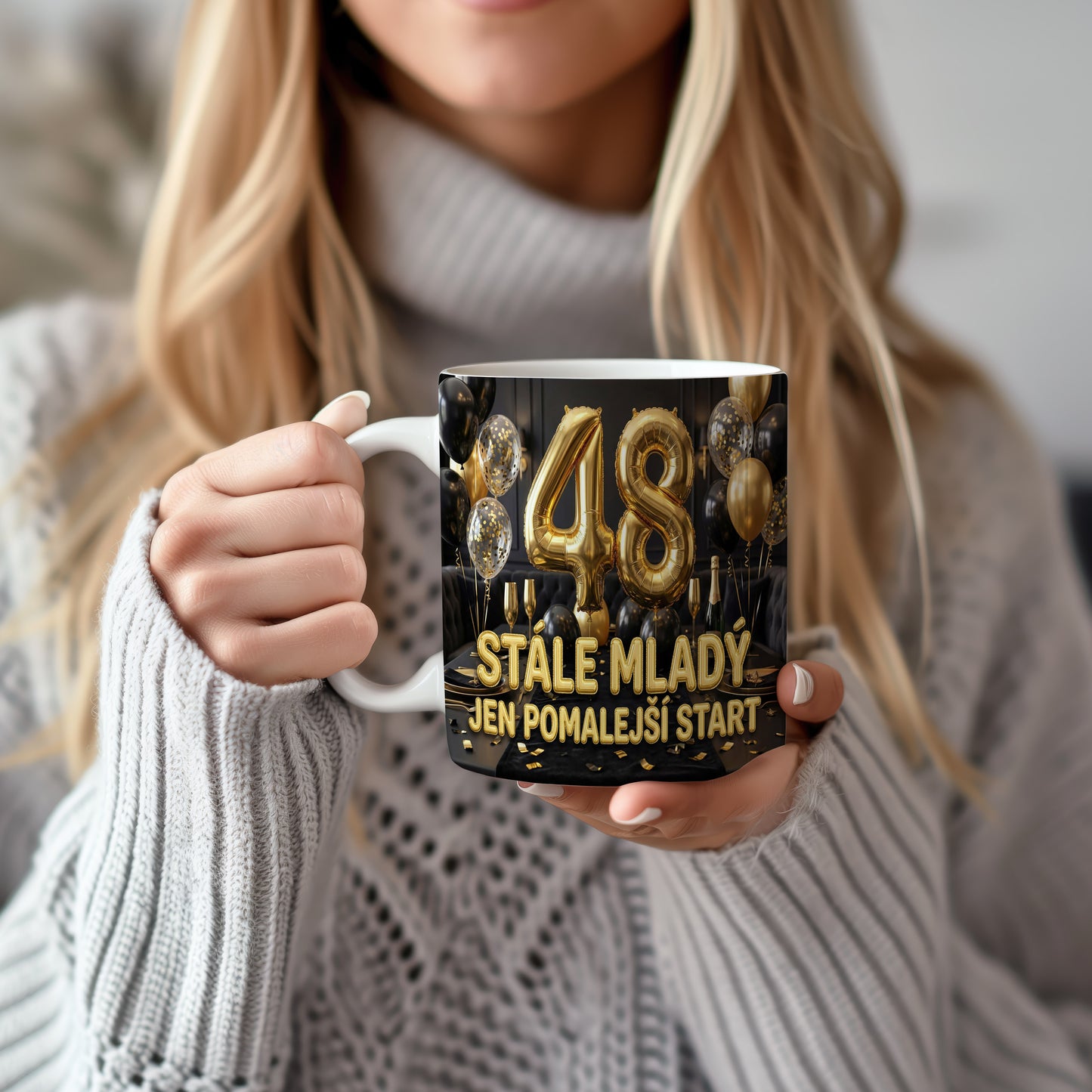 Narozeninový hrnek 48 let – STÁLE MLADÝ, JEN POMALEJŠÍ START