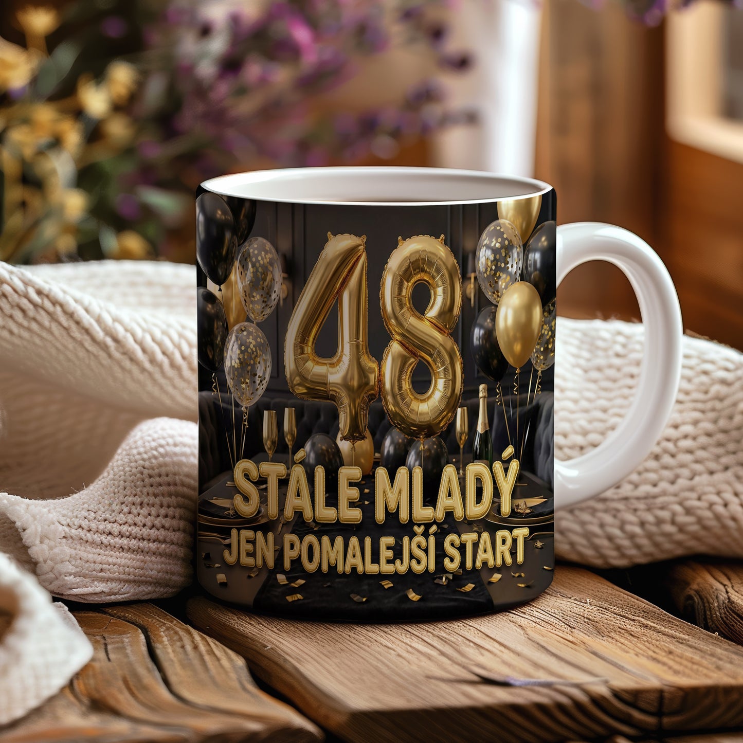 Narozeninový hrnek 48 let – STÁLE MLADÝ, JEN POMALEJŠÍ START