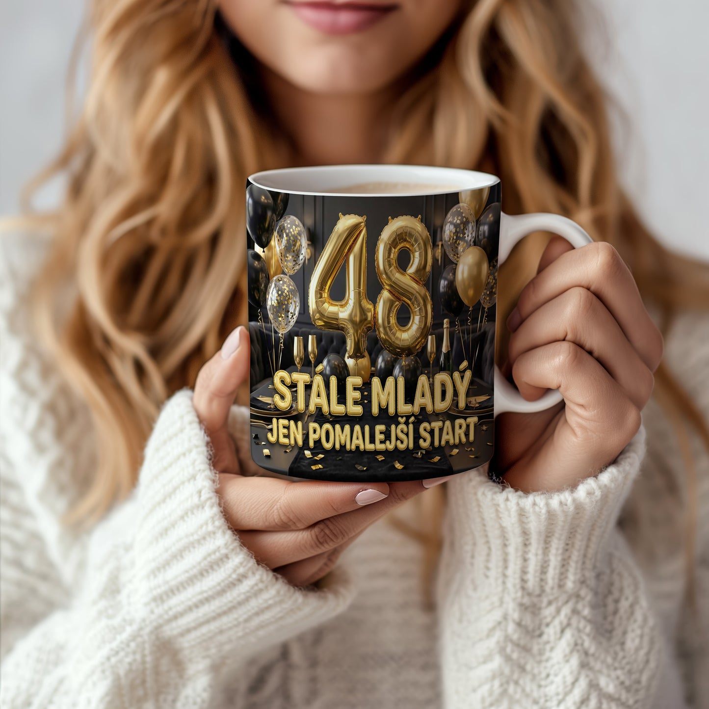 Narozeninový hrnek 48 let – STÁLE MLADÝ, JEN POMALEJŠÍ START