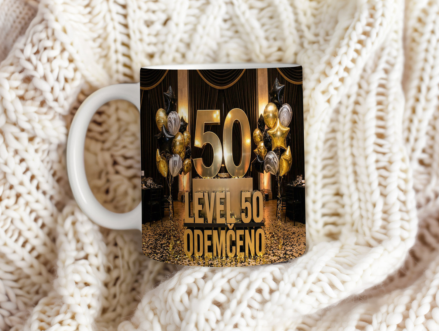 Narozeninový hrnek 50 let – LEVEL 50 ODEMČENO