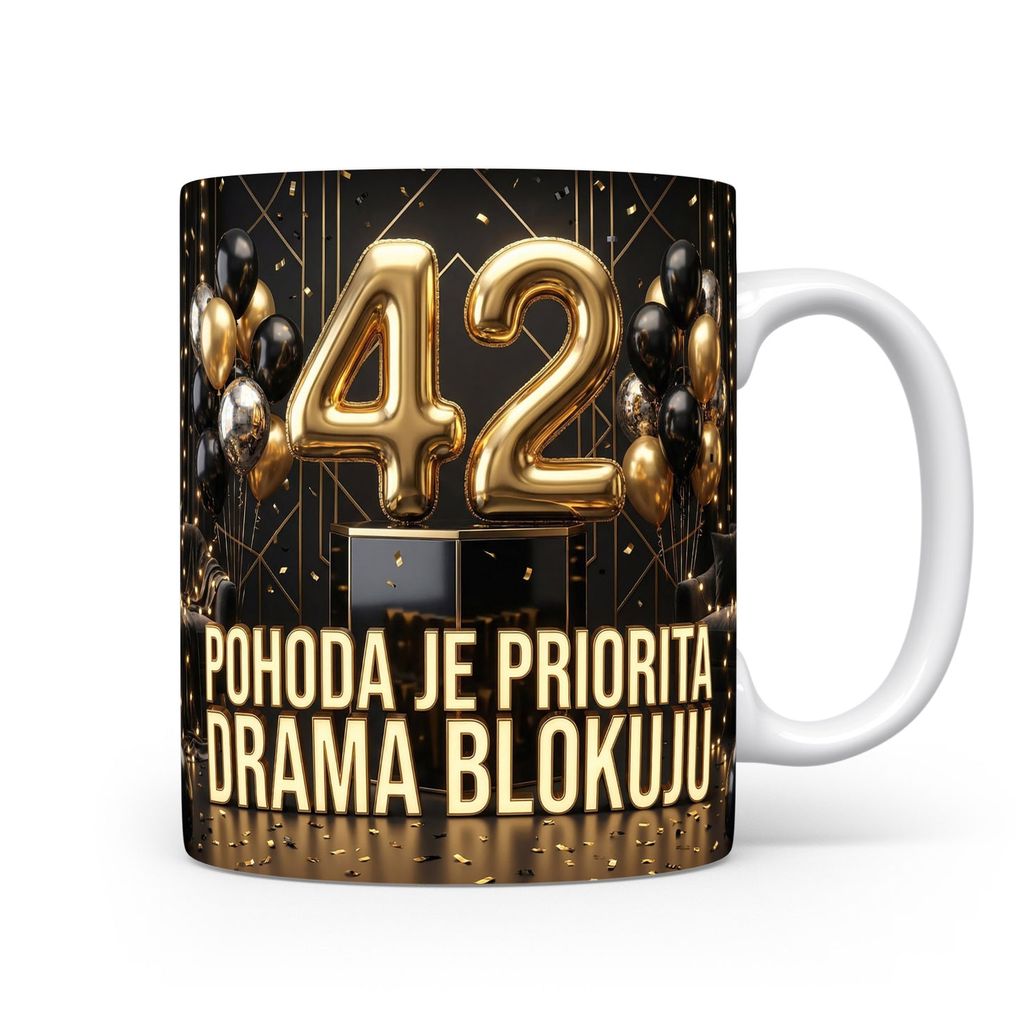 Narozeninový hrnek s číslem 42 a mottem