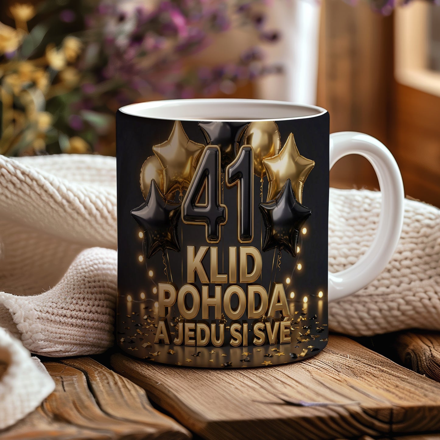 Narozeninový hrnek 41 let – KLID POHODA A JEDU SI SVÉ