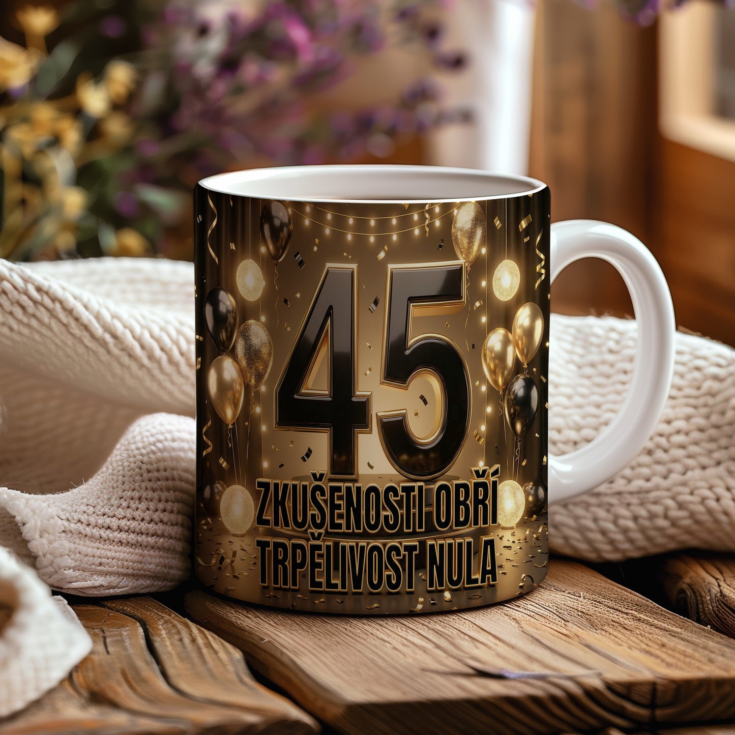Narozeninový hrnek 45 let – ZKUŠENOSTI OBŘÍ TRPĚLIVOST NULA