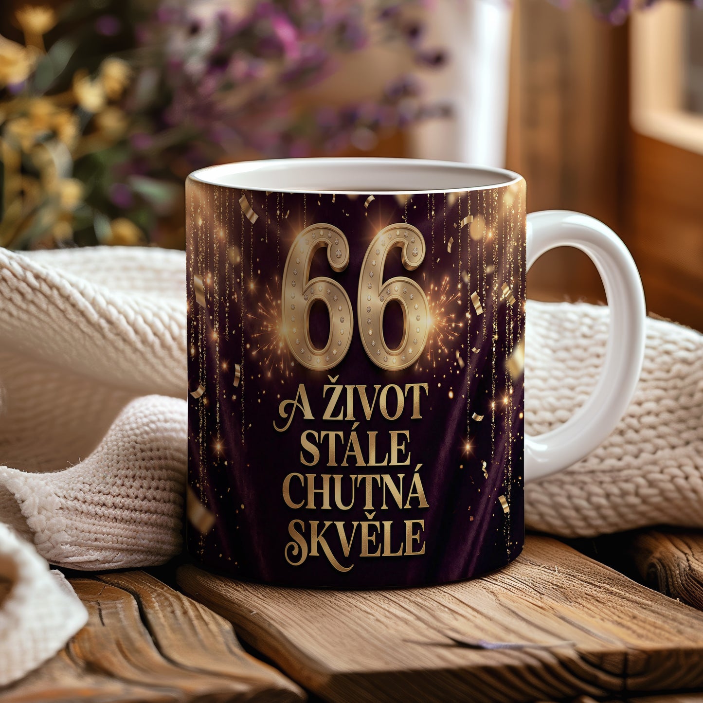 Narozeninový hrnek 66 let – A ŽIVOT STÁLE CHUTNÁ SKVĚLE