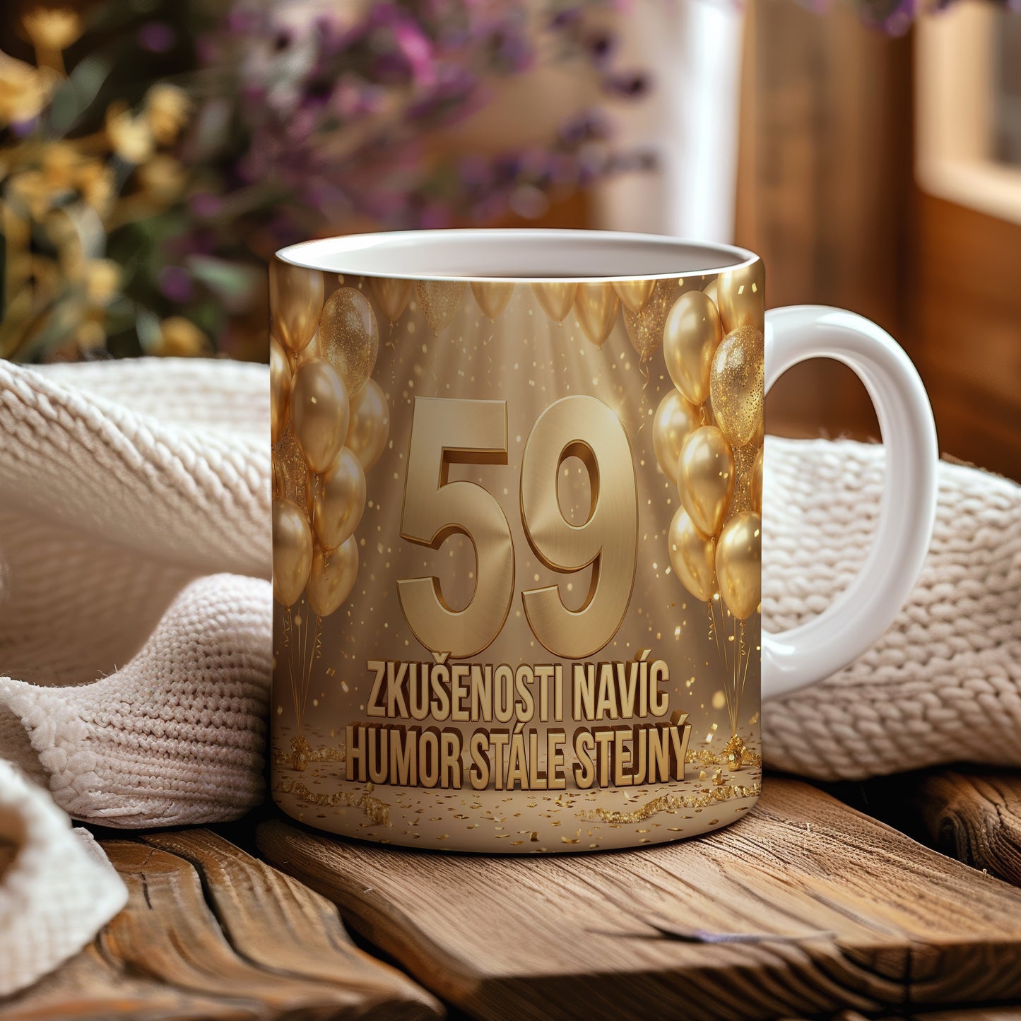 Narozeninový hrnek 59 let – ZKUŠENOSTI NAVÍC HUMOR STÁLE STEJNÝ