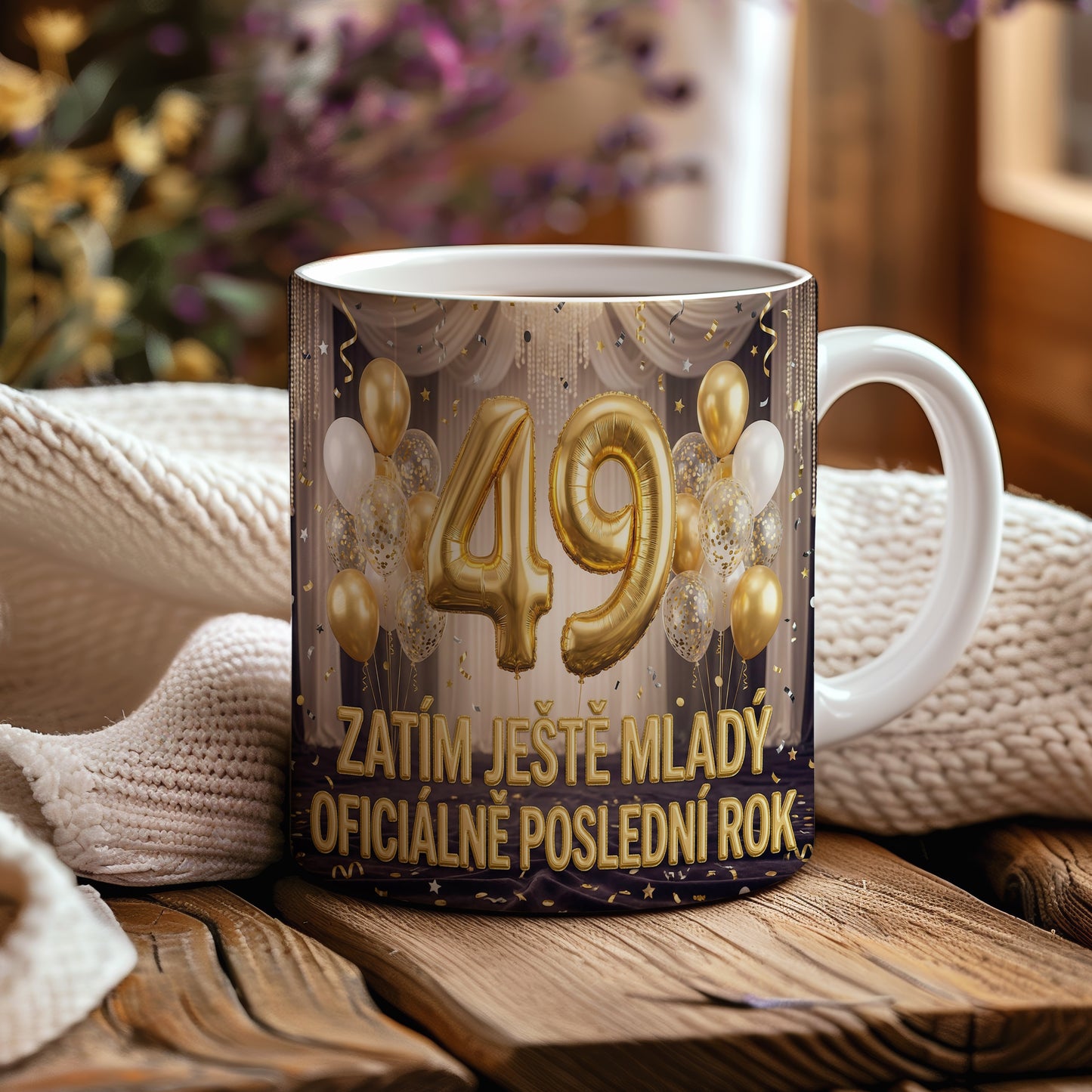 Narozeninový hrnek 49 let – ZATÍM JEŠTĚ MLADÝ, OFICIÁLNĚ POSLEDNÍ ROK