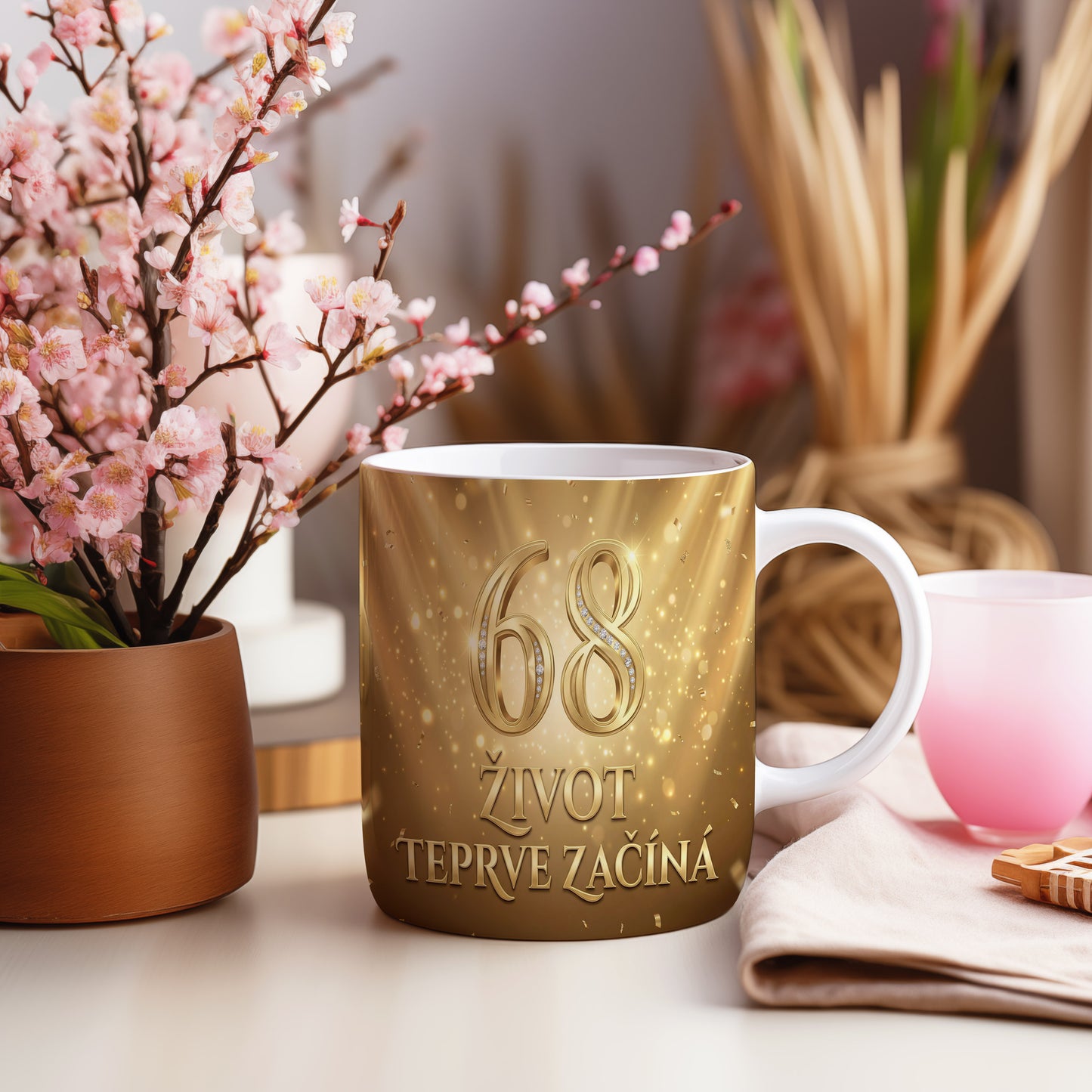 Narozeninový hrnek 68 let – ŽIVOT TEPRVE ZAČÍNÁ