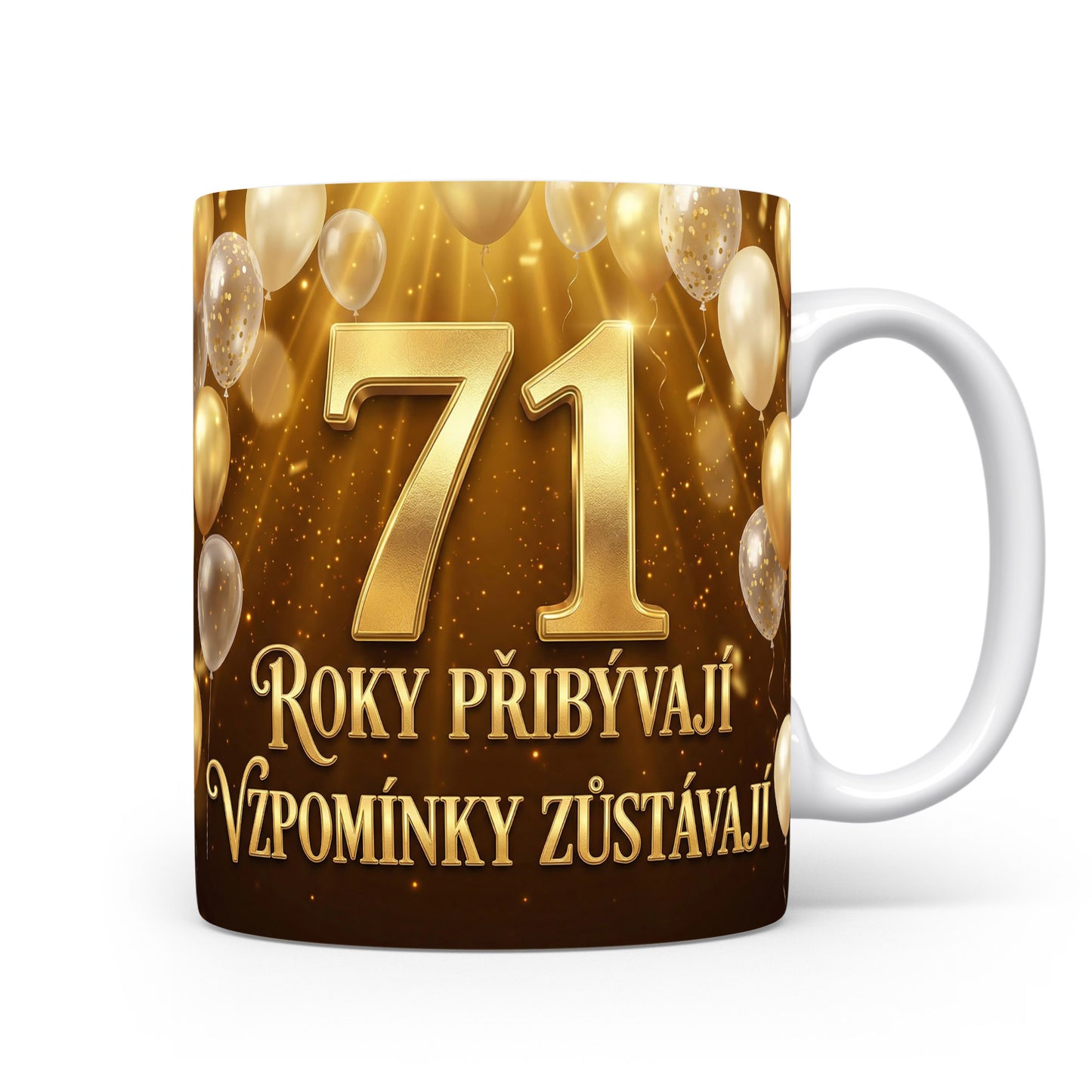 Hnědý hrnek s číslem 71 a nápisem