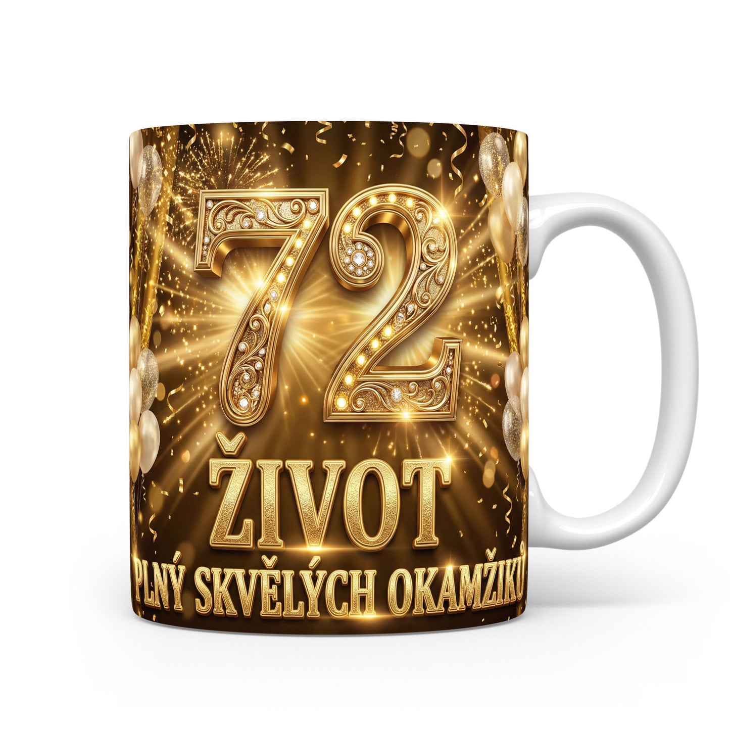 Hnědý hrnek s číslem 72 a nápisem