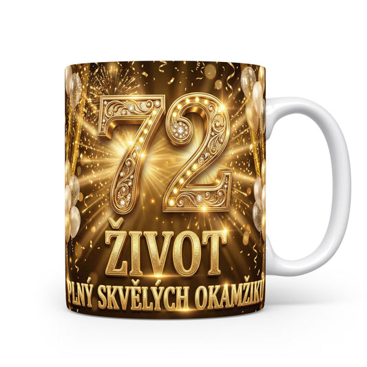 Hnědý hrnek s číslem 72 a nápisem