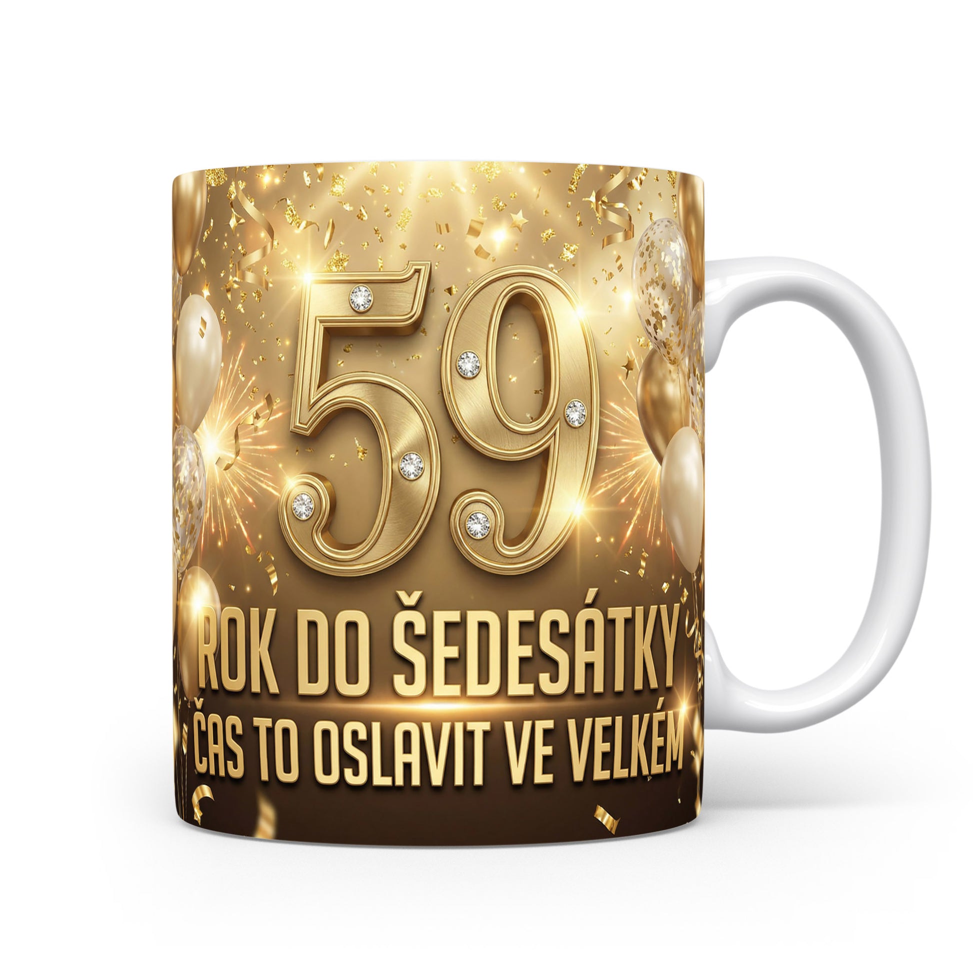 Hrnček s číslem 59 a oslavným textem
