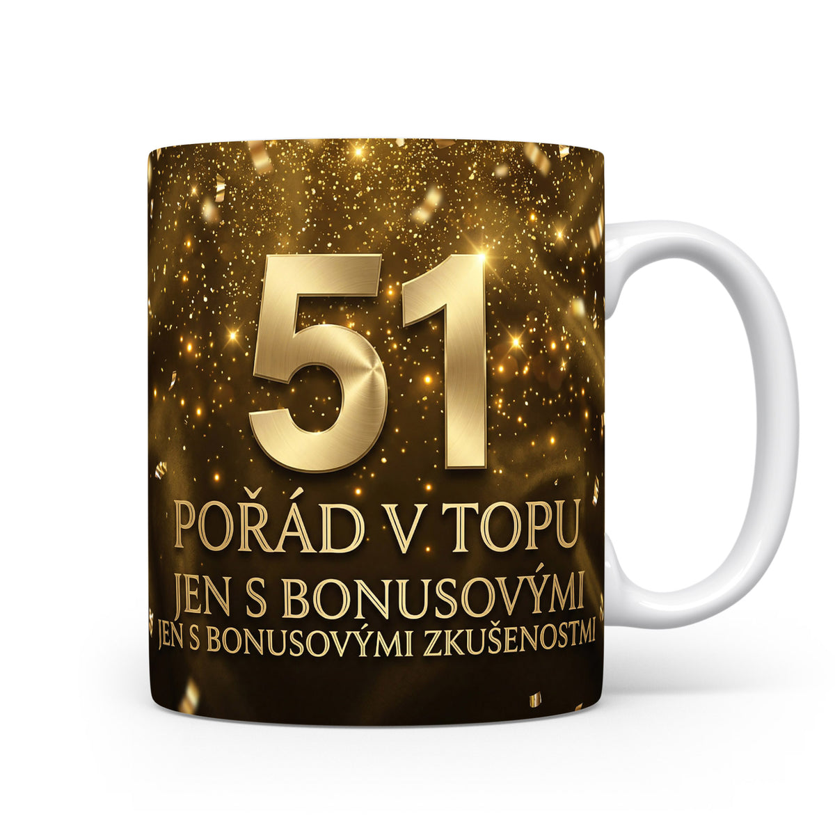 Narozeninový hrnek s číslem 51 a textem Pořád v topu.