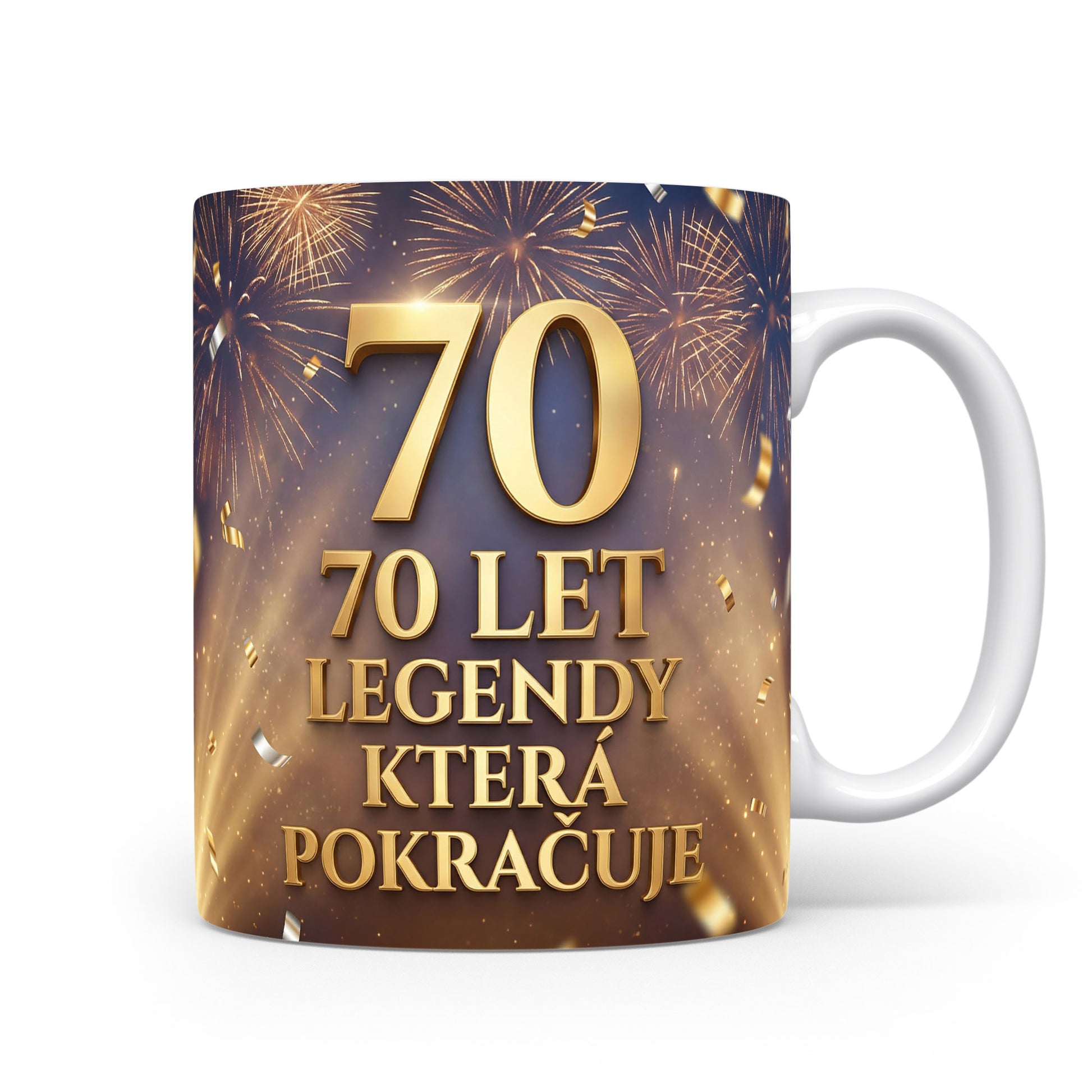 Hrnček s nápisem 70 LET LEGENDY KTERÁ POKRAČUJE