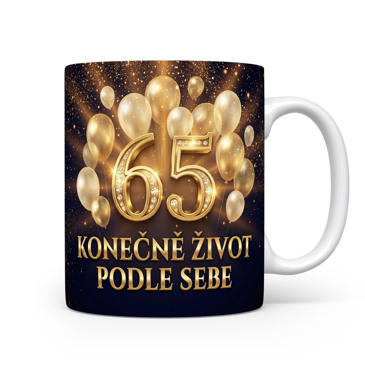 Hrnček s nápisem 65 KONEČNĚ ŽIVOT PODLE SEBE
