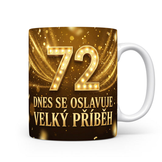 Hnědý hrnek s číslem 72 a nápisem