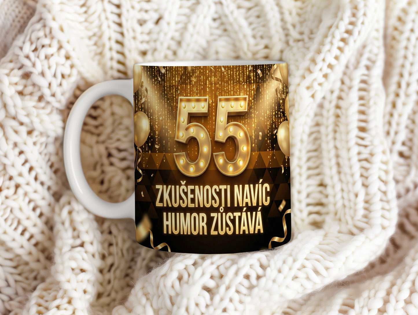 Narozeninový hrnek 55 let – ZKUŠENOSTI NAVÍC HUMOR ZŮSTÁVÁ