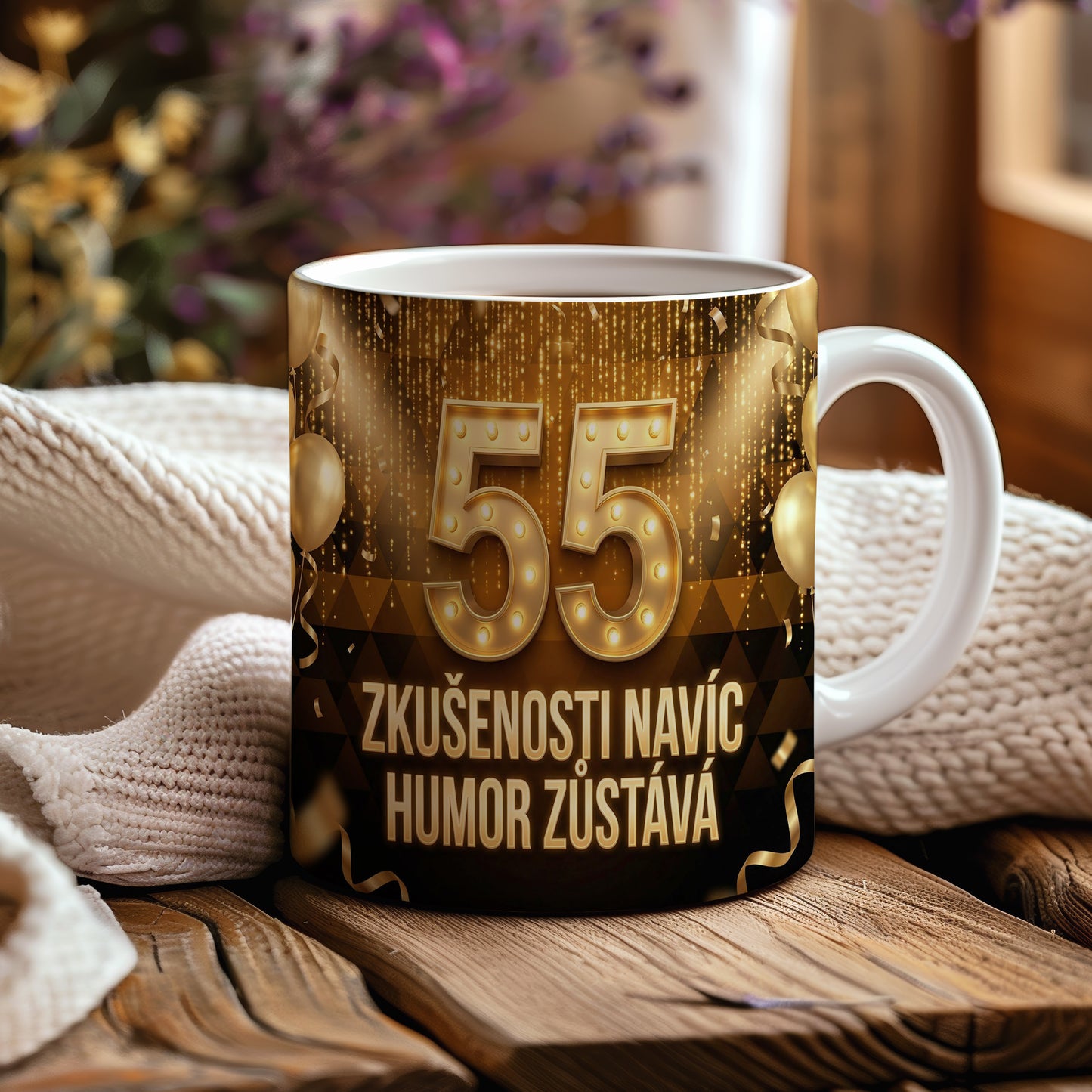 Narozeninový hrnek 55 let – ZKUŠENOSTI NAVÍC HUMOR ZŮSTÁVÁ