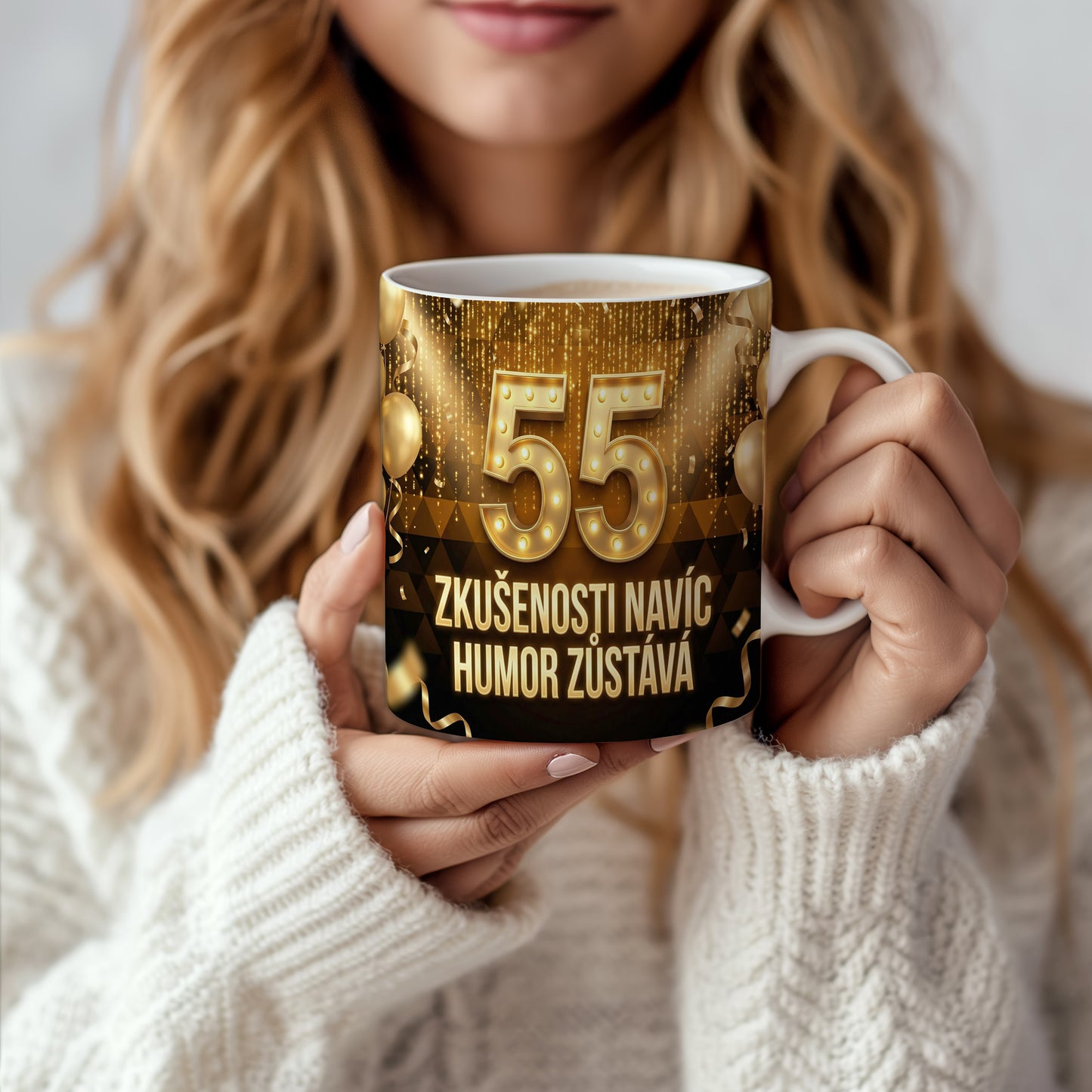 Narozeninový hrnek 55 let – ZKUŠENOSTI NAVÍC HUMOR ZŮSTÁVÁ