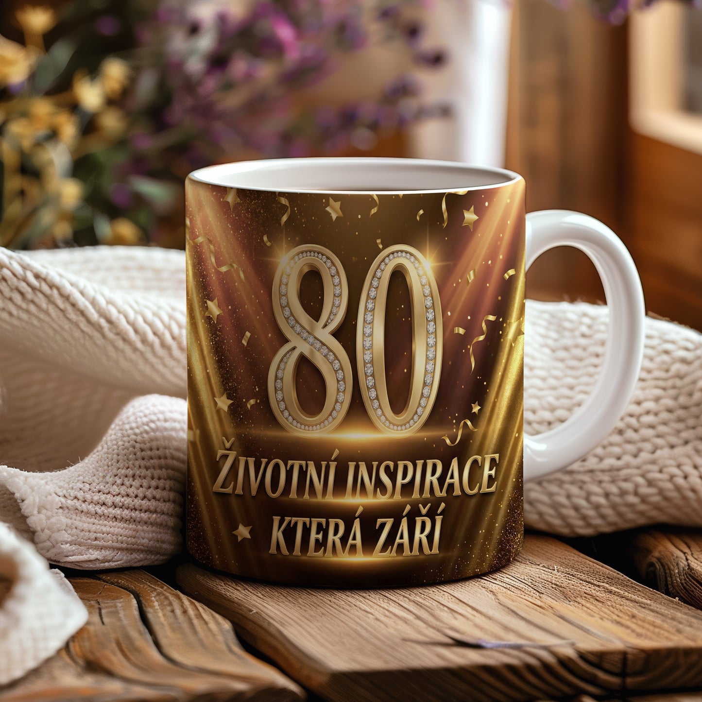 Narozeninový hrnek 80 let – ŽIVOTNÍ INSPIRACE, KTERÁ ZÁŘÍ