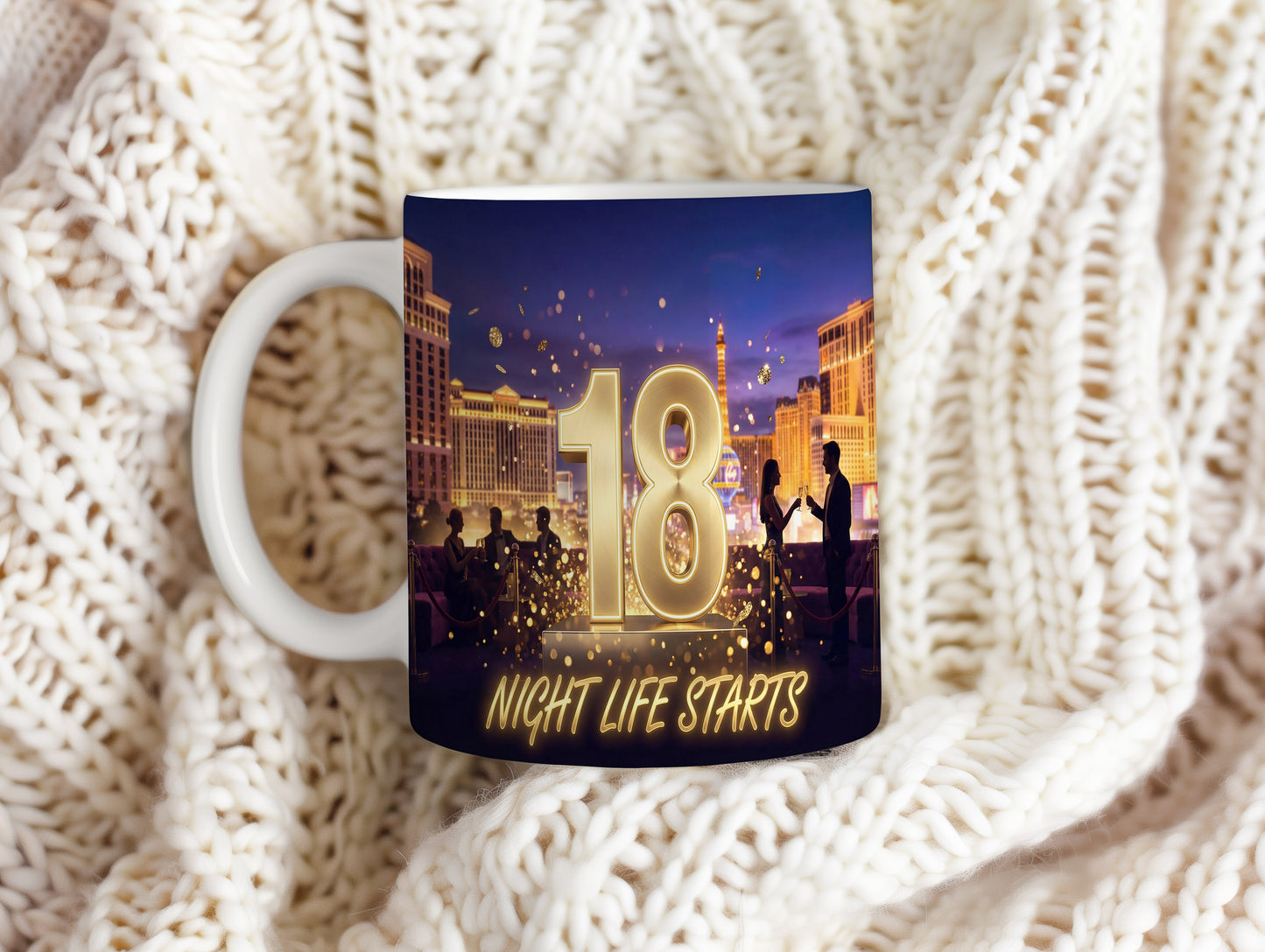 Narozeninový hrnek 18 let – NIGHT LIFE STARTS