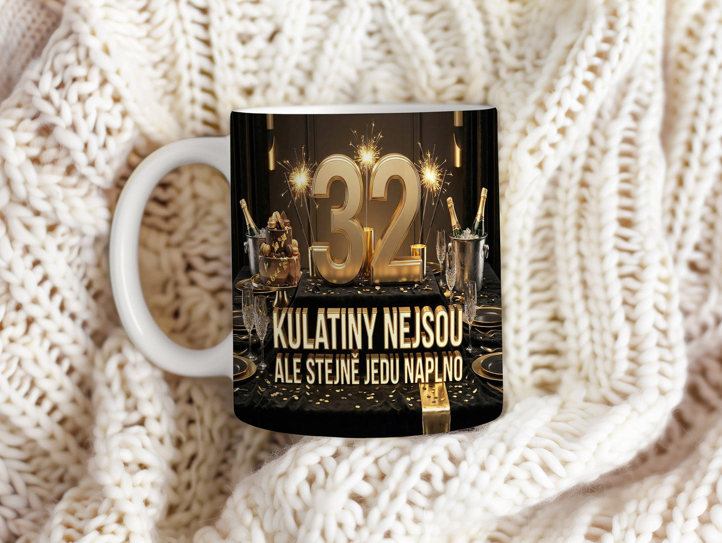 Narozeninový hrnek 32 let – KULATINY NEJSOU ALE STEJNĚ JEDU NAPLNO