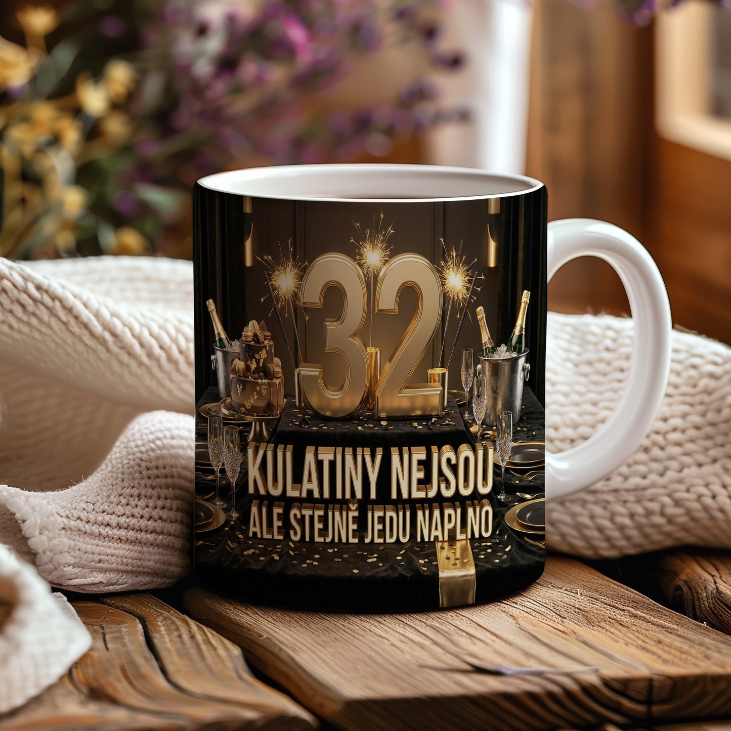 Narozeninový hrnek 32 let – KULATINY NEJSOU ALE STEJNĚ JEDU NAPLNO