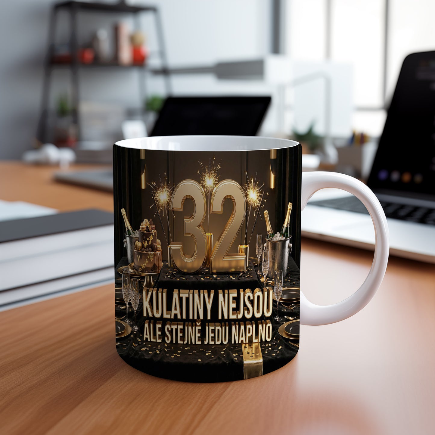 Narozeninový hrnek 32 let – KULATINY NEJSOU ALE STEJNĚ JEDU NAPLNO
