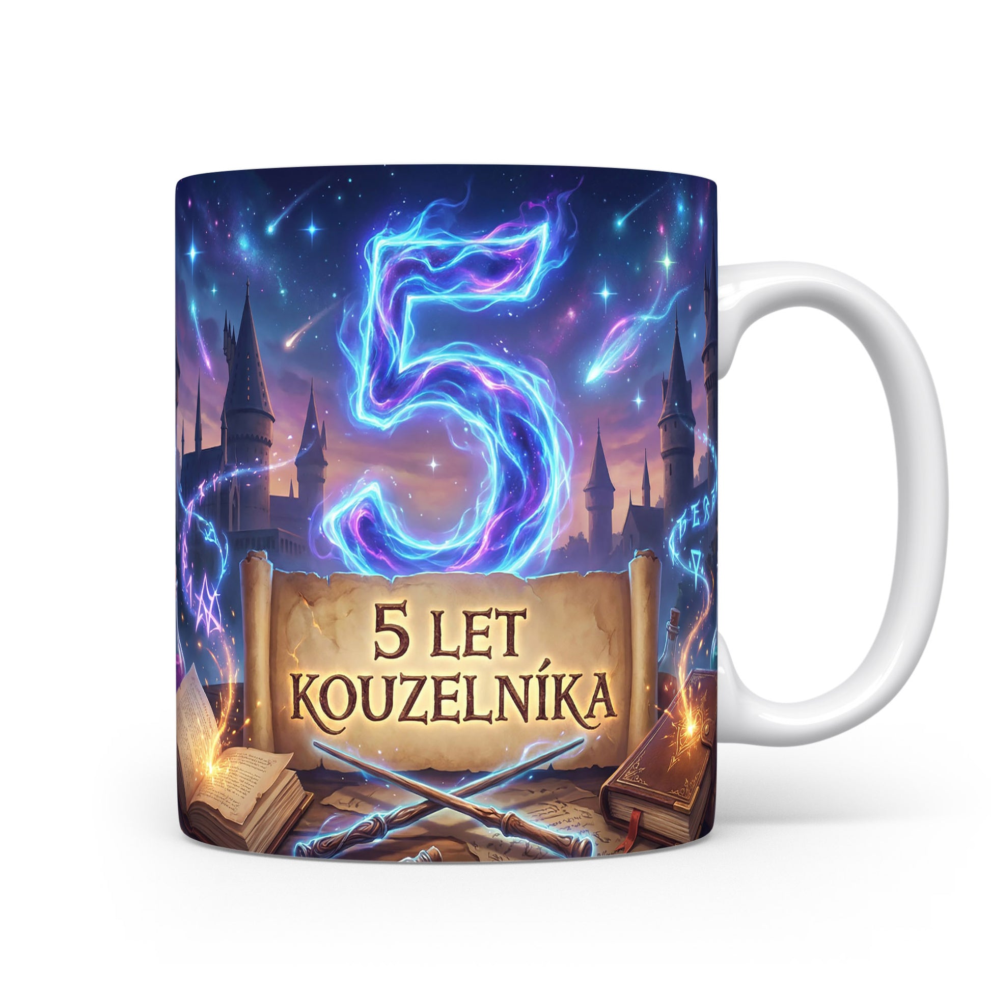 Hrnček s motivem kouzelníka a číslem 5