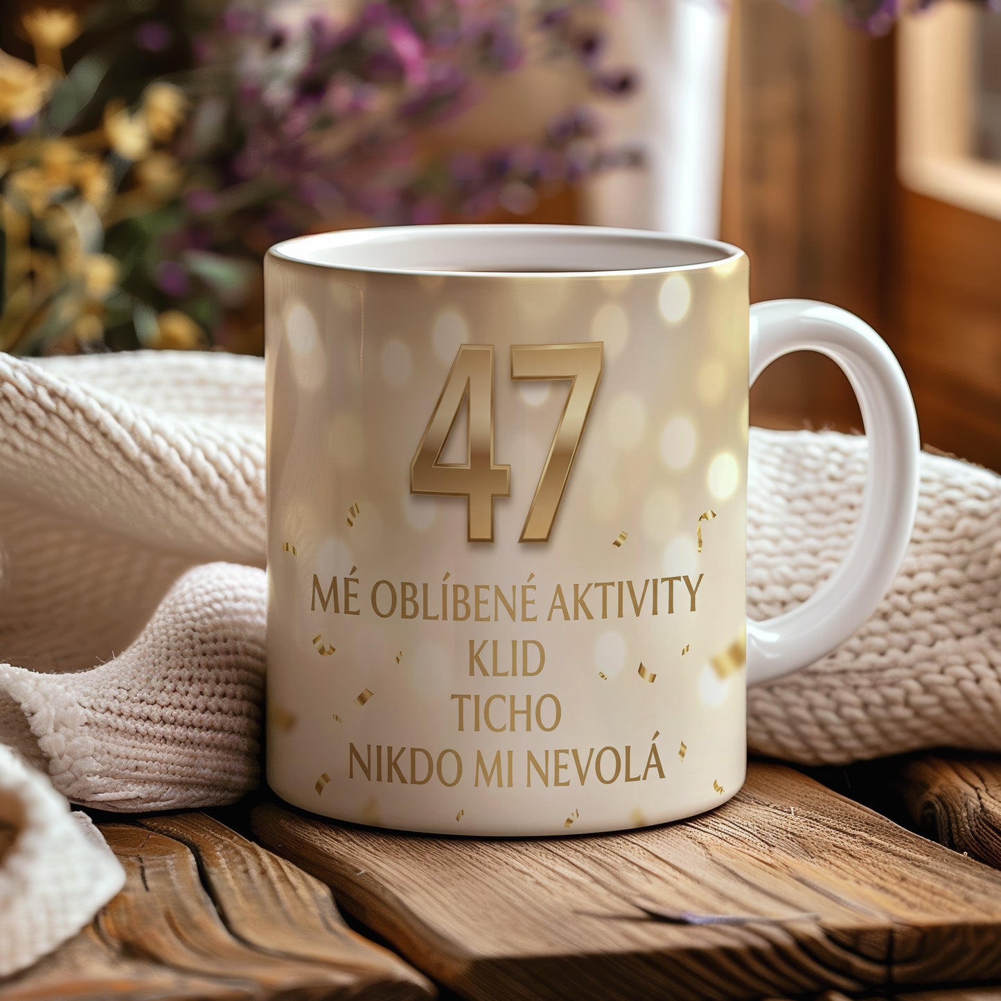 Narozeninový hrnek 47 let – MÉ OBLÍBENÉ AKTIVITY KLID TICHO NIKDO MI NEVOLÁ
