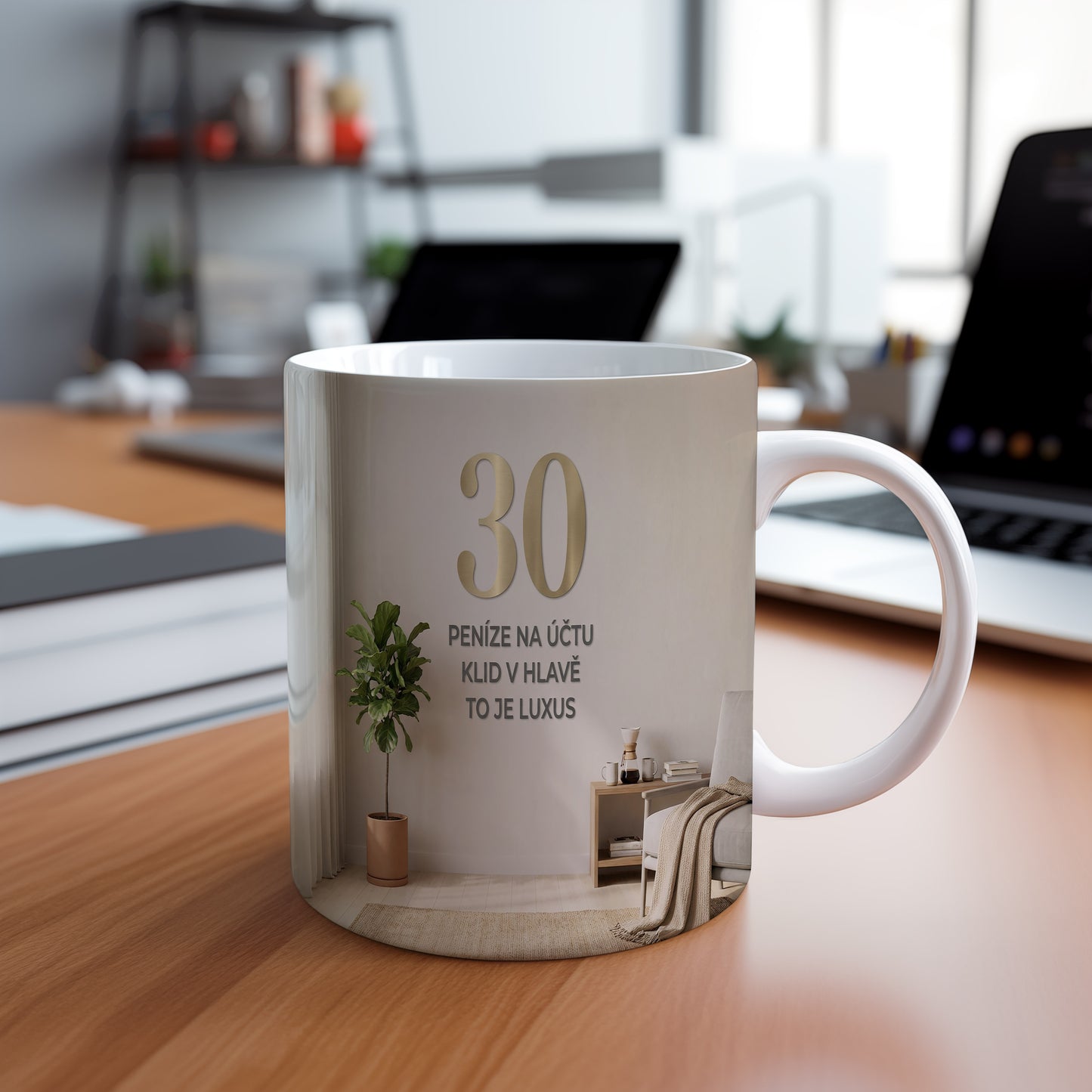 Narozeninový hrnek 30 let – PENÍZE NA ÚČTU KLID V HLAVĚ TO JE LUXUS