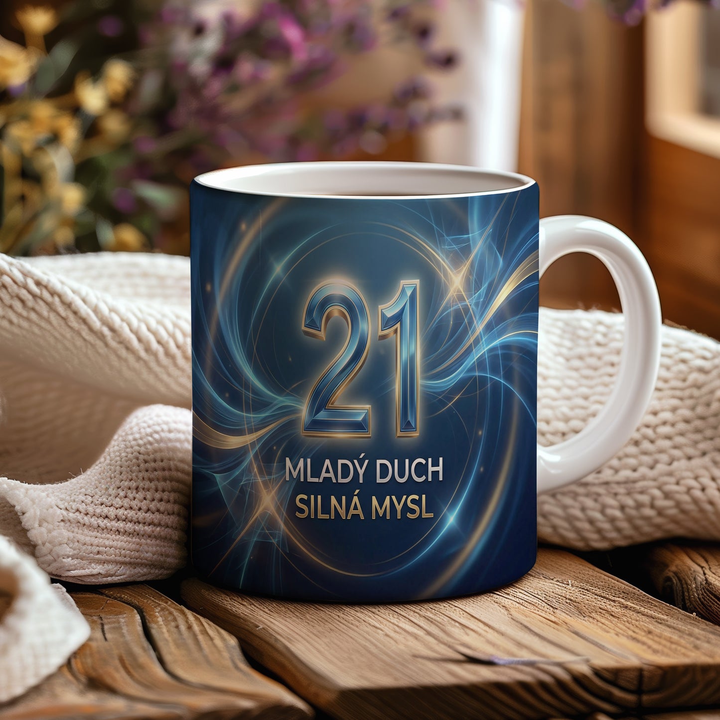 Narozeninový hrnek 21 let – MLADÝ DUCH SILNÁ MYSL