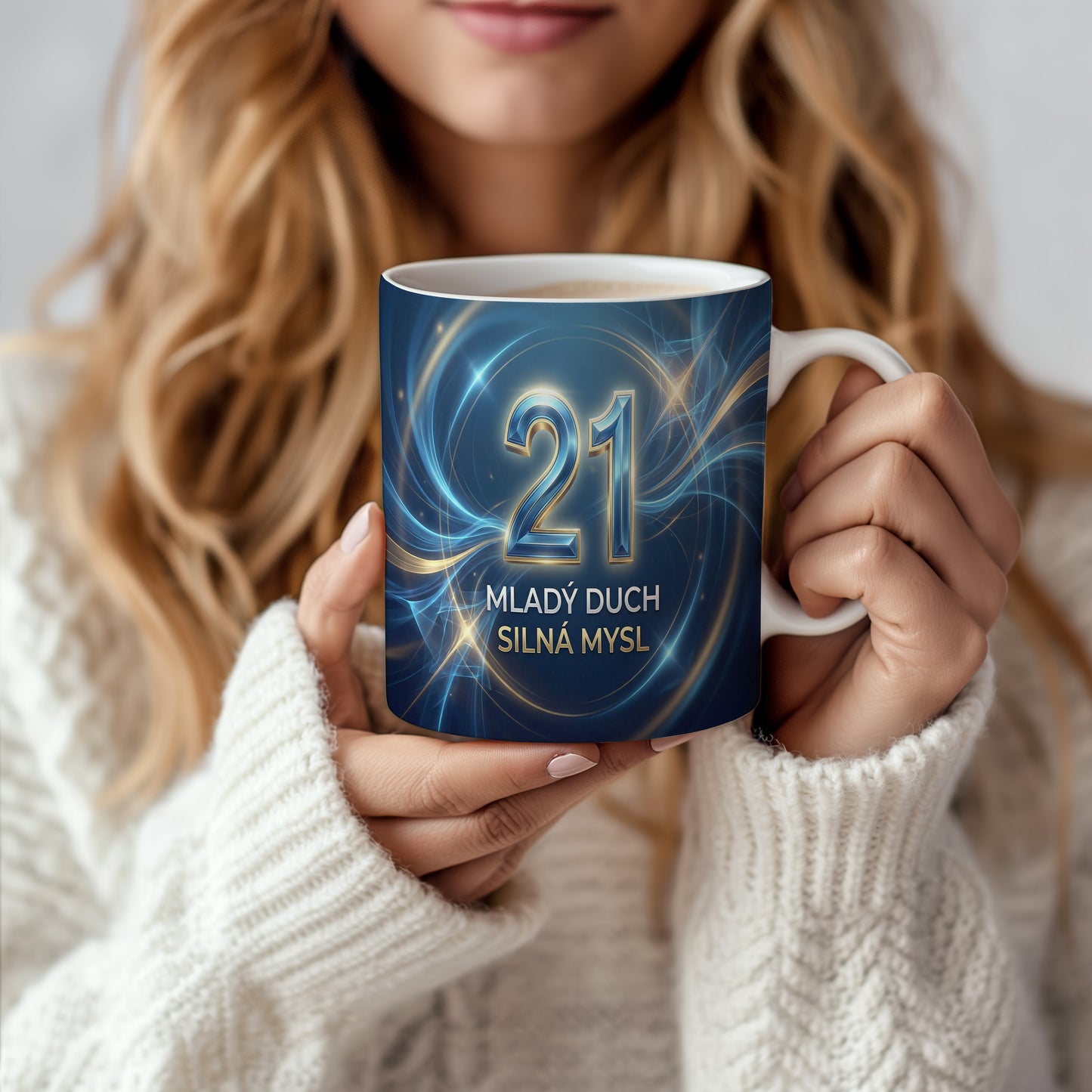 Narozeninový hrnek 21 let – MLADÝ DUCH SILNÁ MYSL