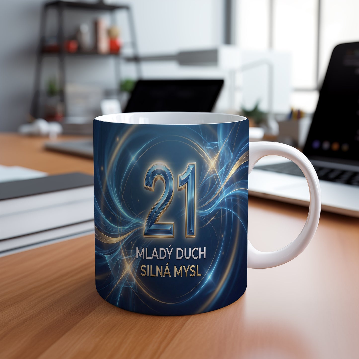 Narozeninový hrnek 21 let – MLADÝ DUCH SILNÁ MYSL