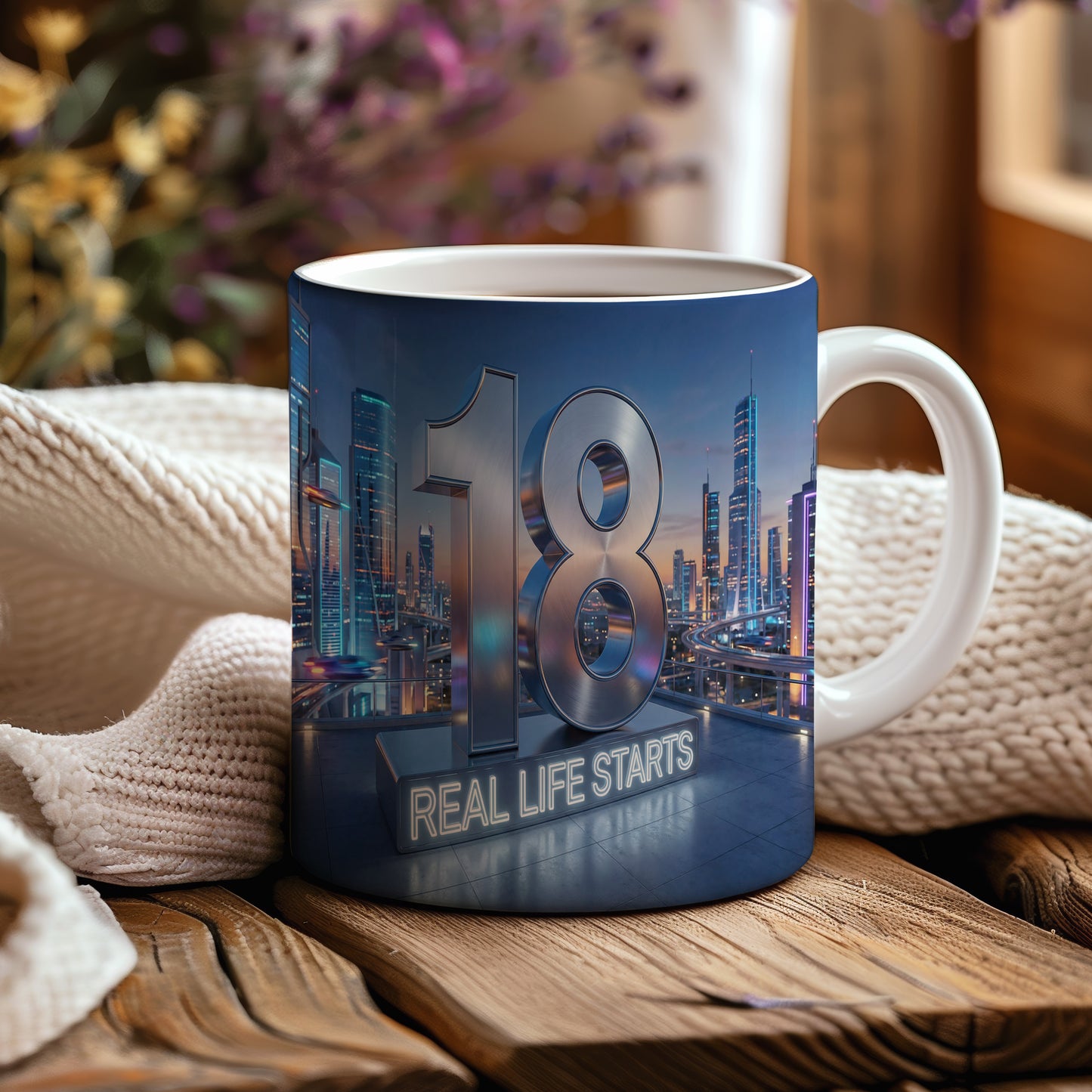 Narozeninový hrnek 18 let – REAL LIFE STARTS