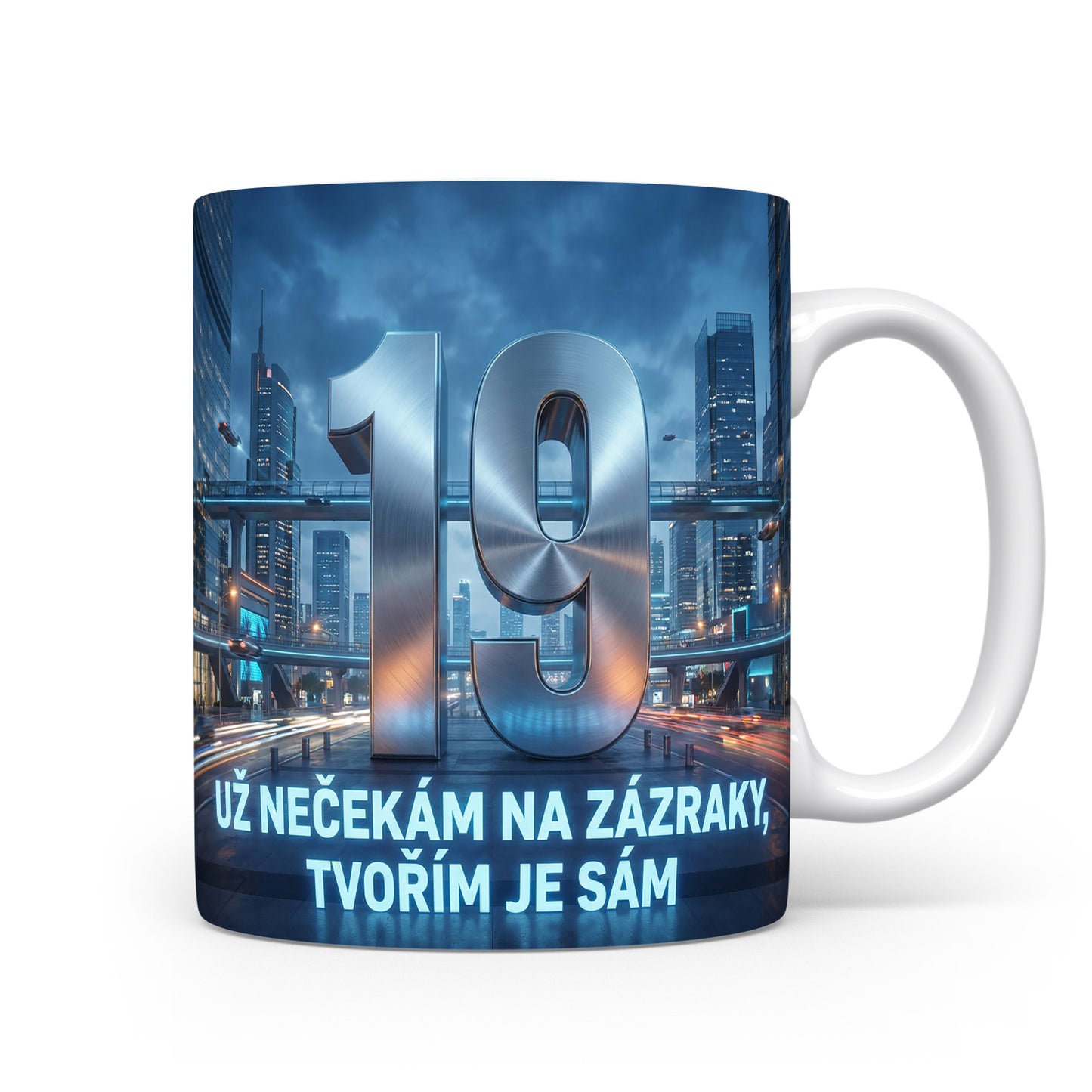 Hrnček s číslem 19 a motivačním sloganem