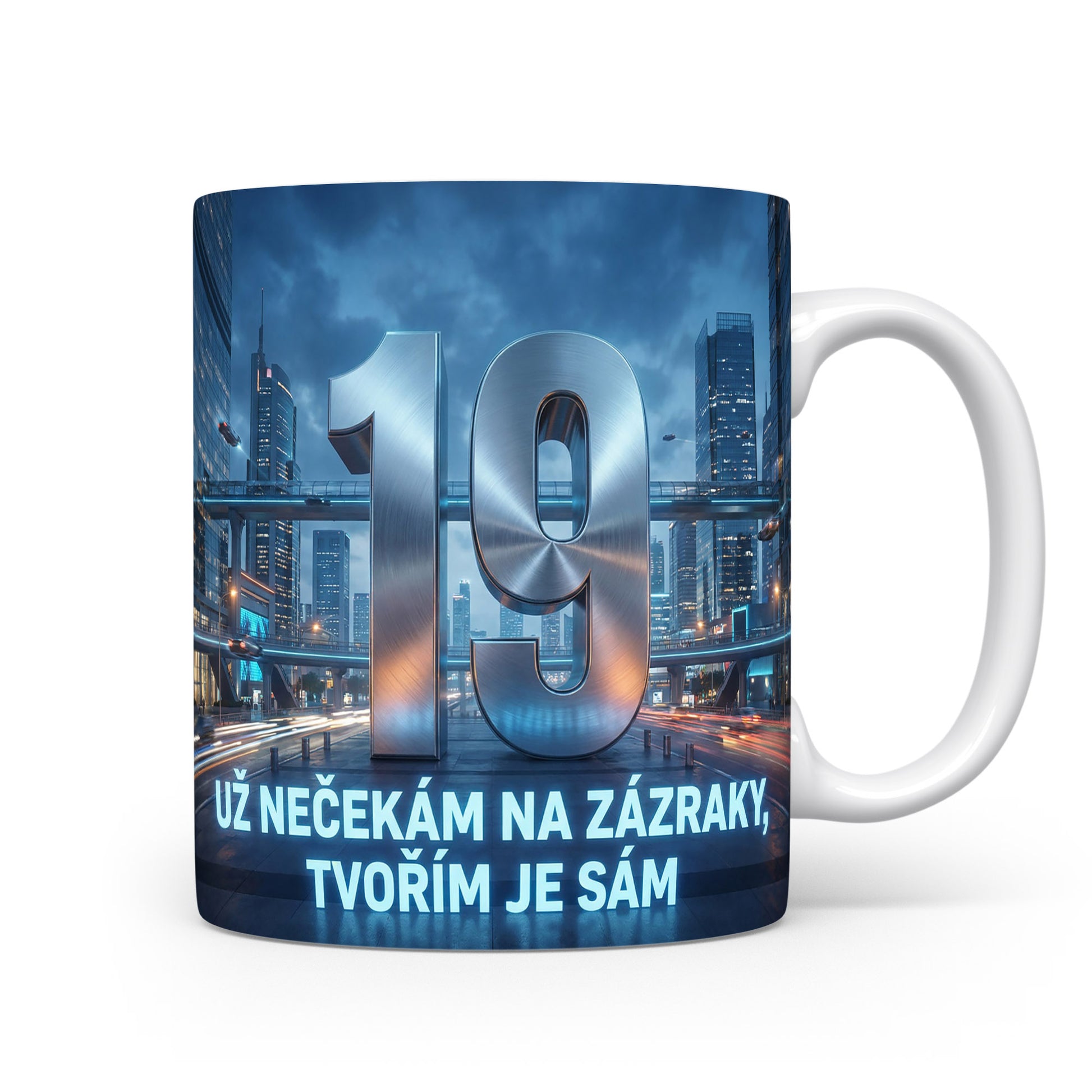 Hrnček s číslem 19 a motivačním sloganem
